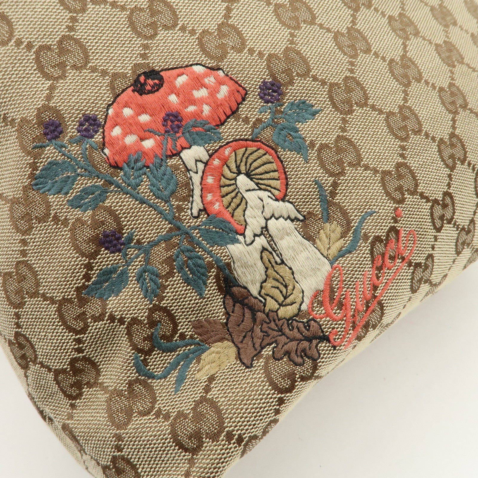 GUCCI GG Monogram Canvas Leather Tote Bag Beige Mushroom 163695