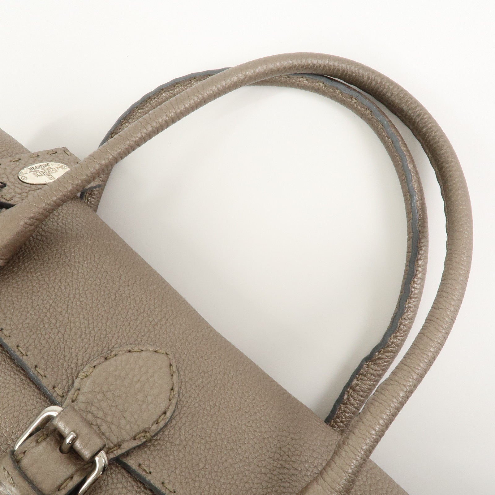 FENDI Seleria Linda Leather Shoulder Bag Hand Bag Greige 8BR442