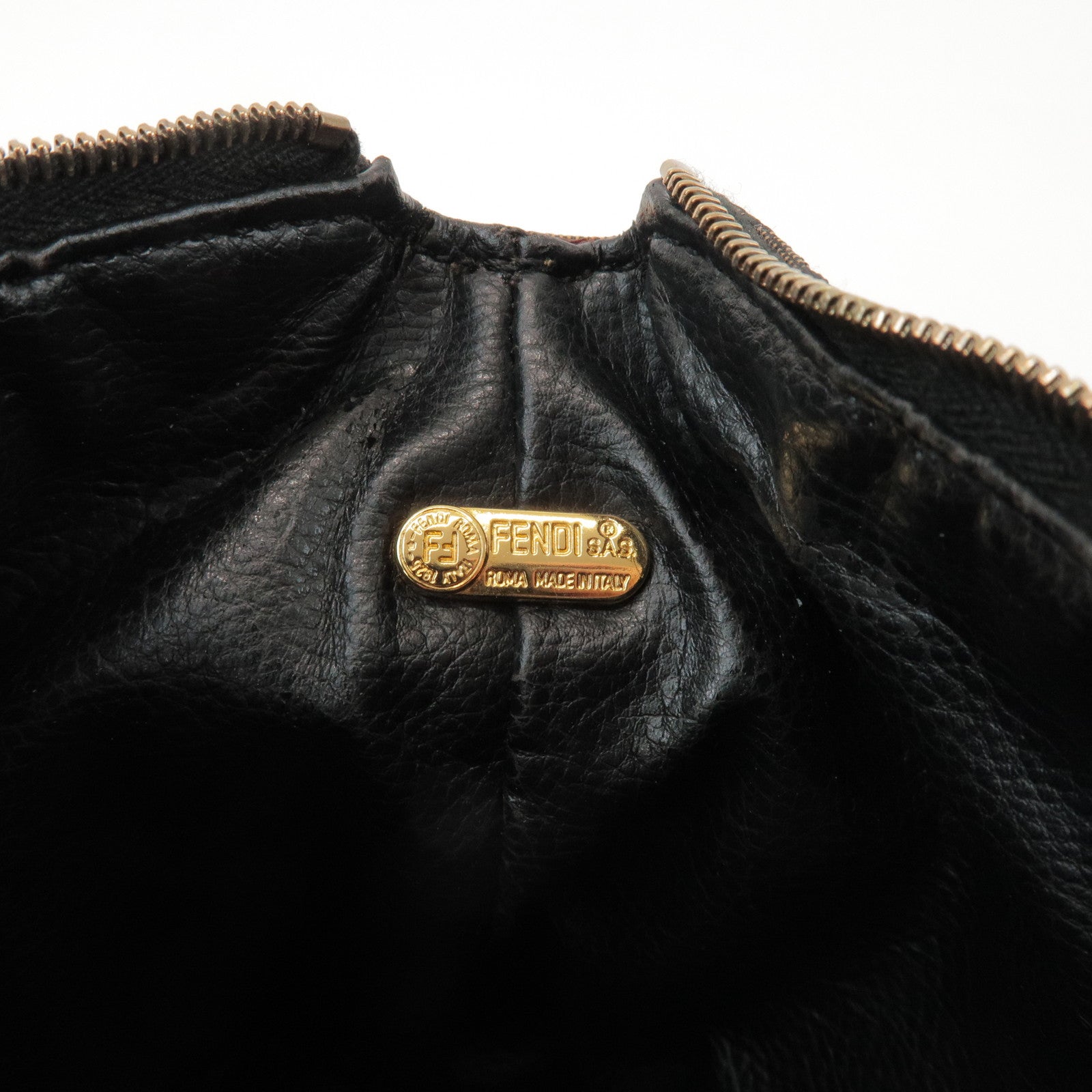 FENDI Canvas Leather Leopard Hand Bag Cosmetic Pouch Brown 26360