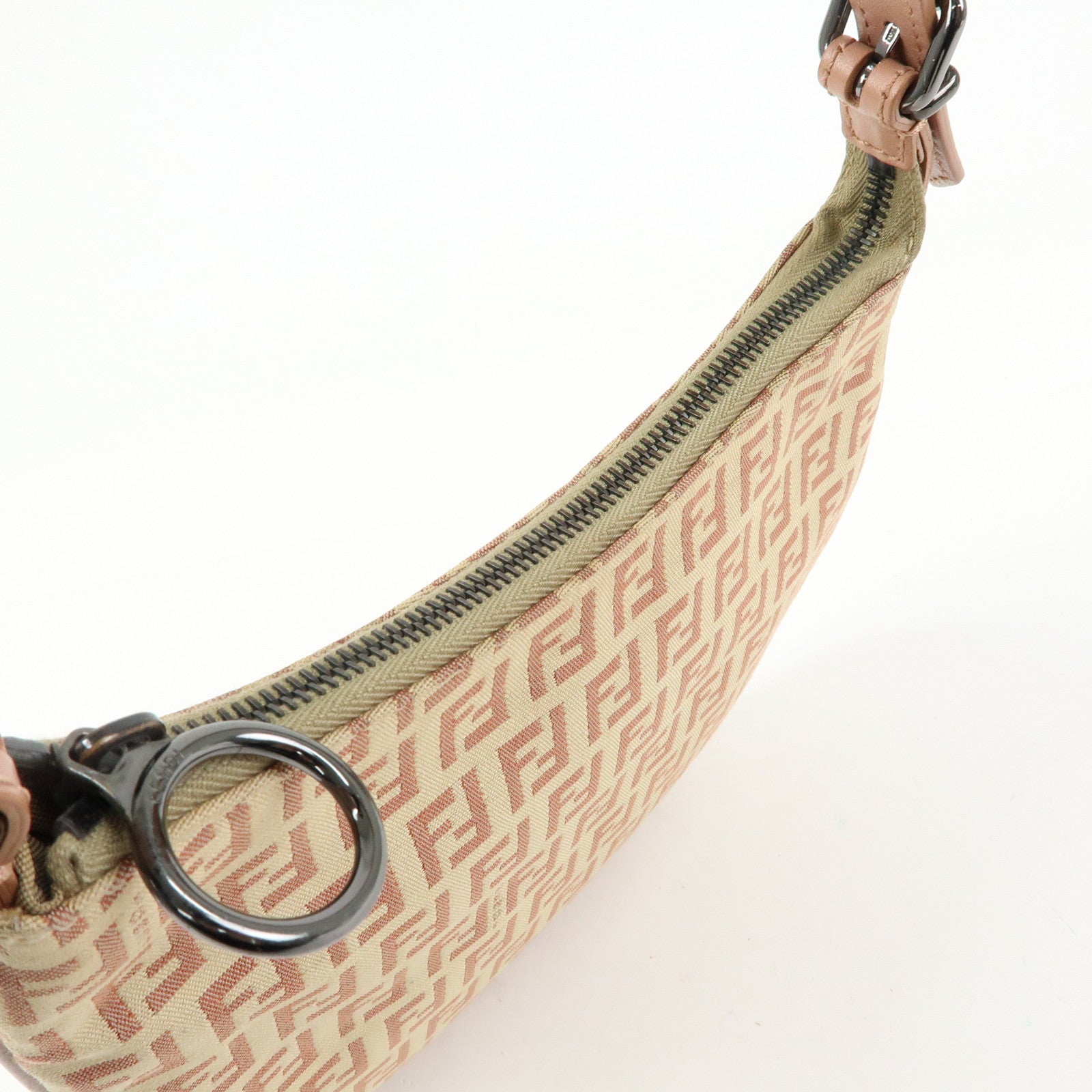 FENDI Zucchino Canvas Leather Hand Bag Beige Pink 8BR248