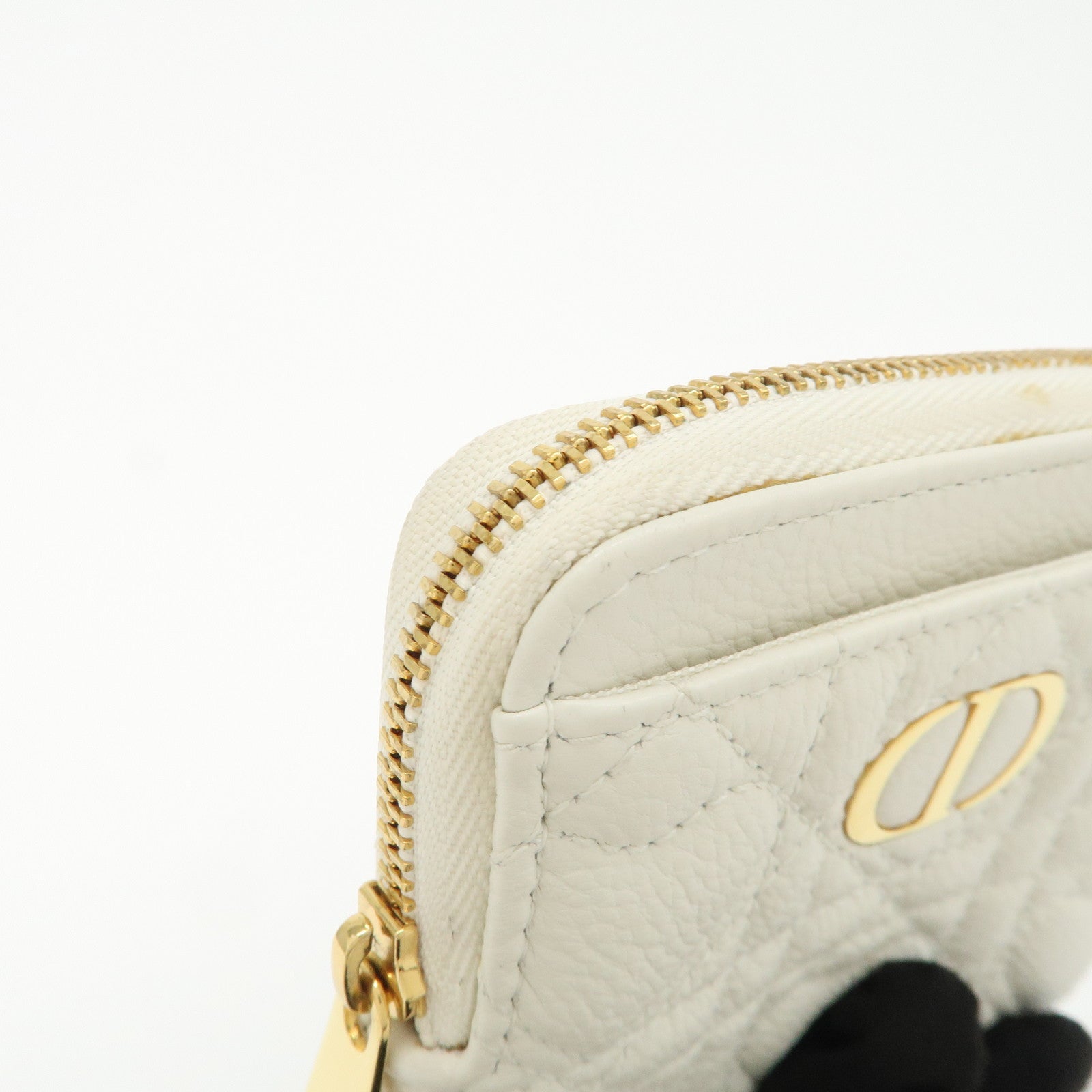 Christian Dior Cannage Caro Leather Heart Coin Case White