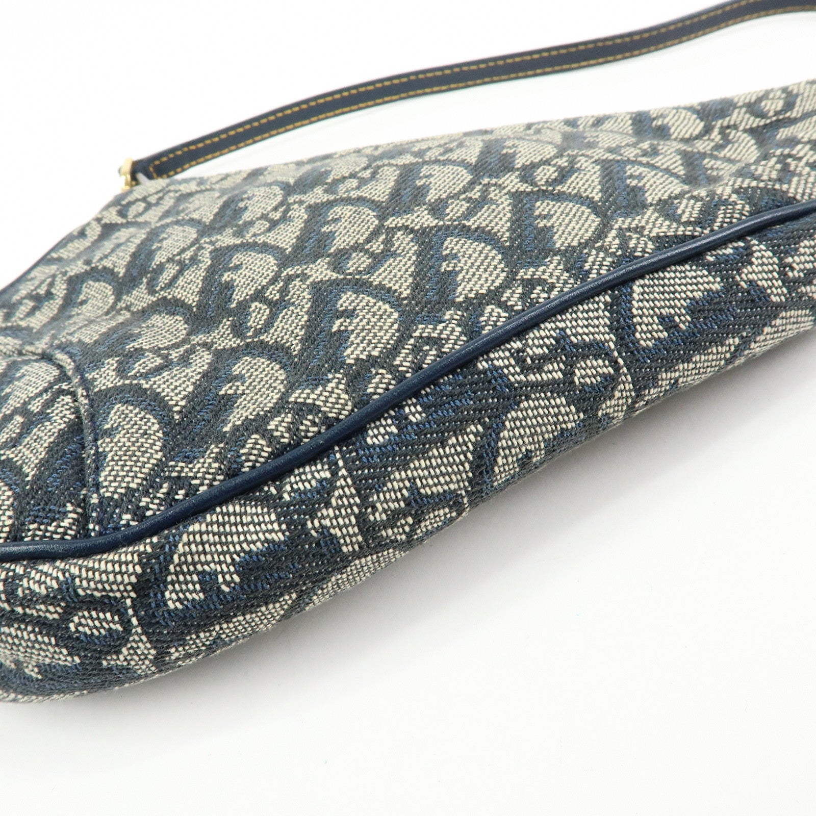 Christian Dior Saddle Oblique Canvas Leather Hand Bag Navy White