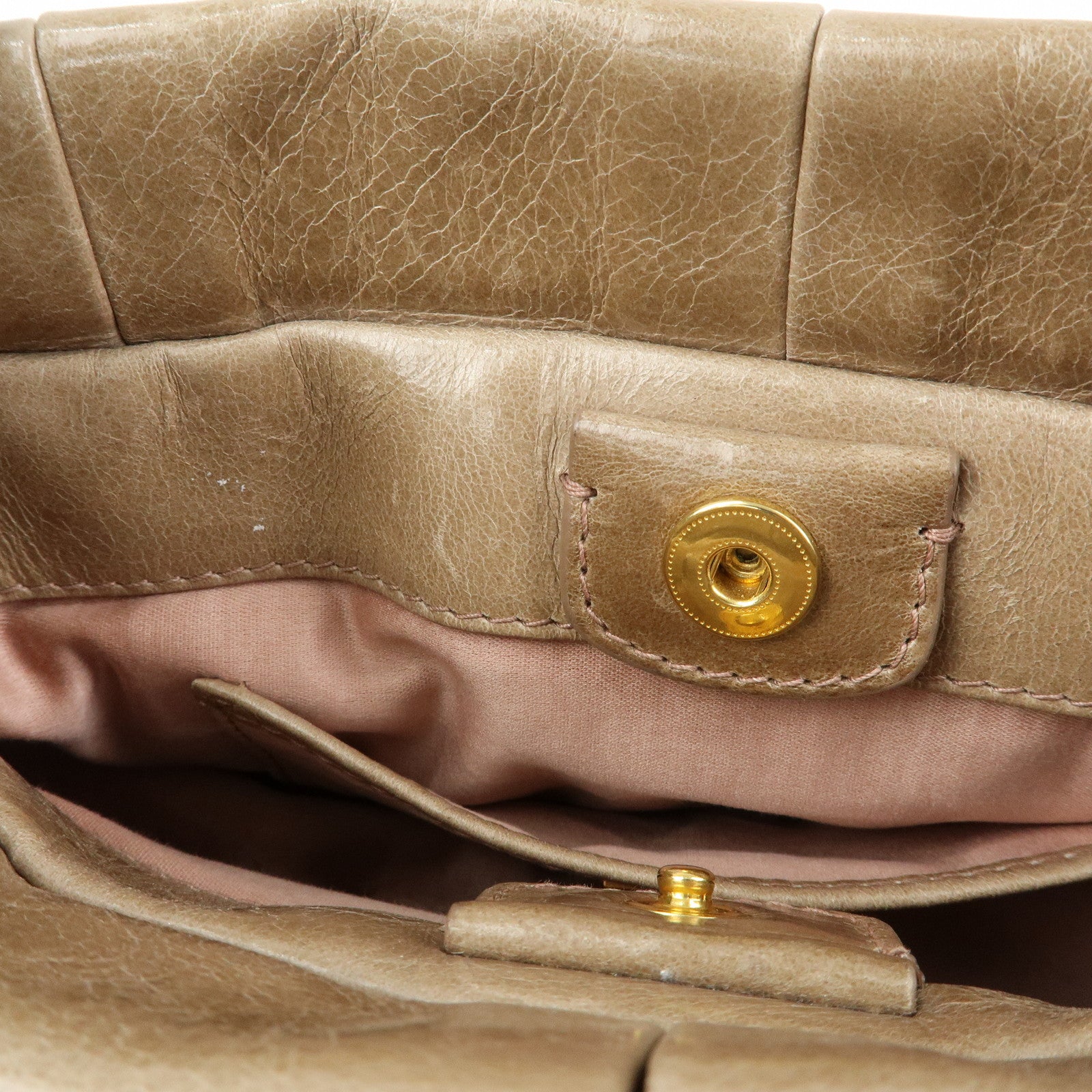 MIU MIU Logo Leather 2Way Bag Hand Bag Shoulder Bag Beige RN0647