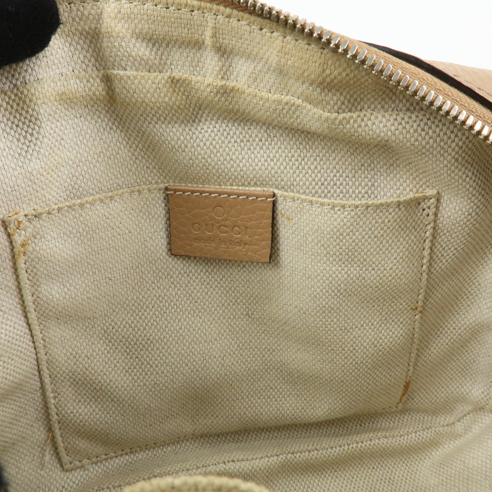 GUCCI SOHO Interlocking G Leather Shoulder Bag Beige 308364