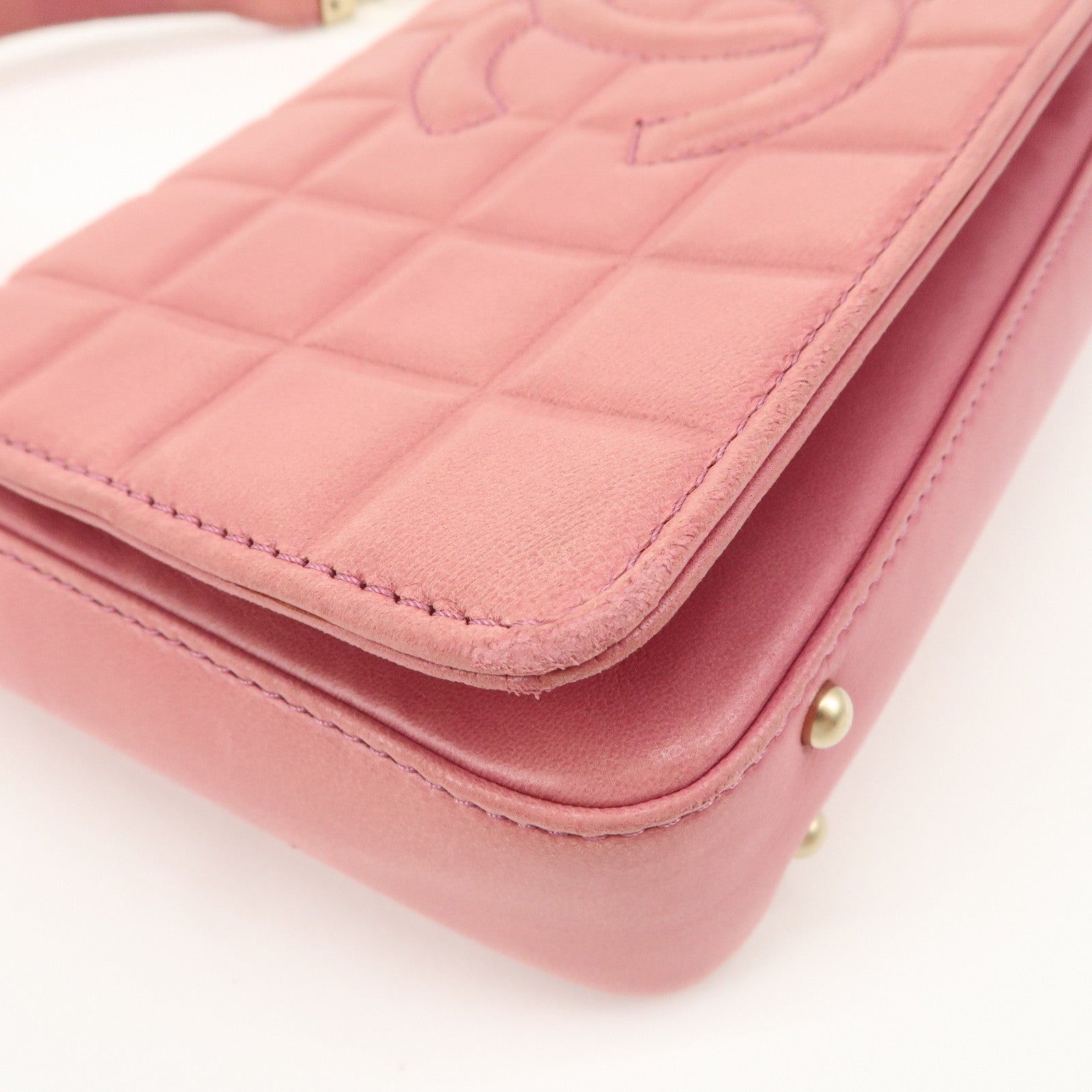 CHANEL COCO Mark Chocolate Bar Lamb Skin Shoulder Bag Pink