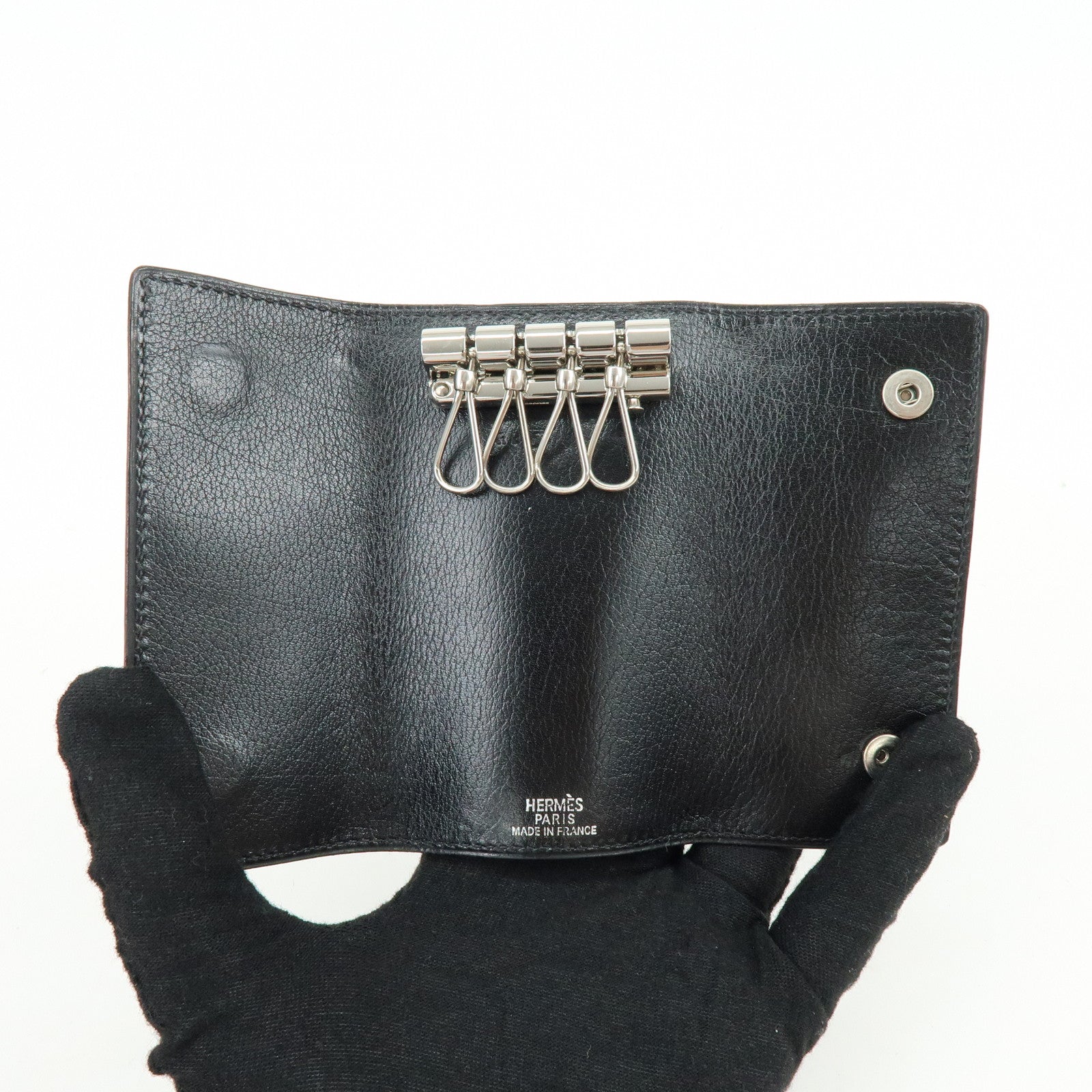 HERMES Serie Etui Cle 4 Box Calf Leather F Stamped Key Case Black