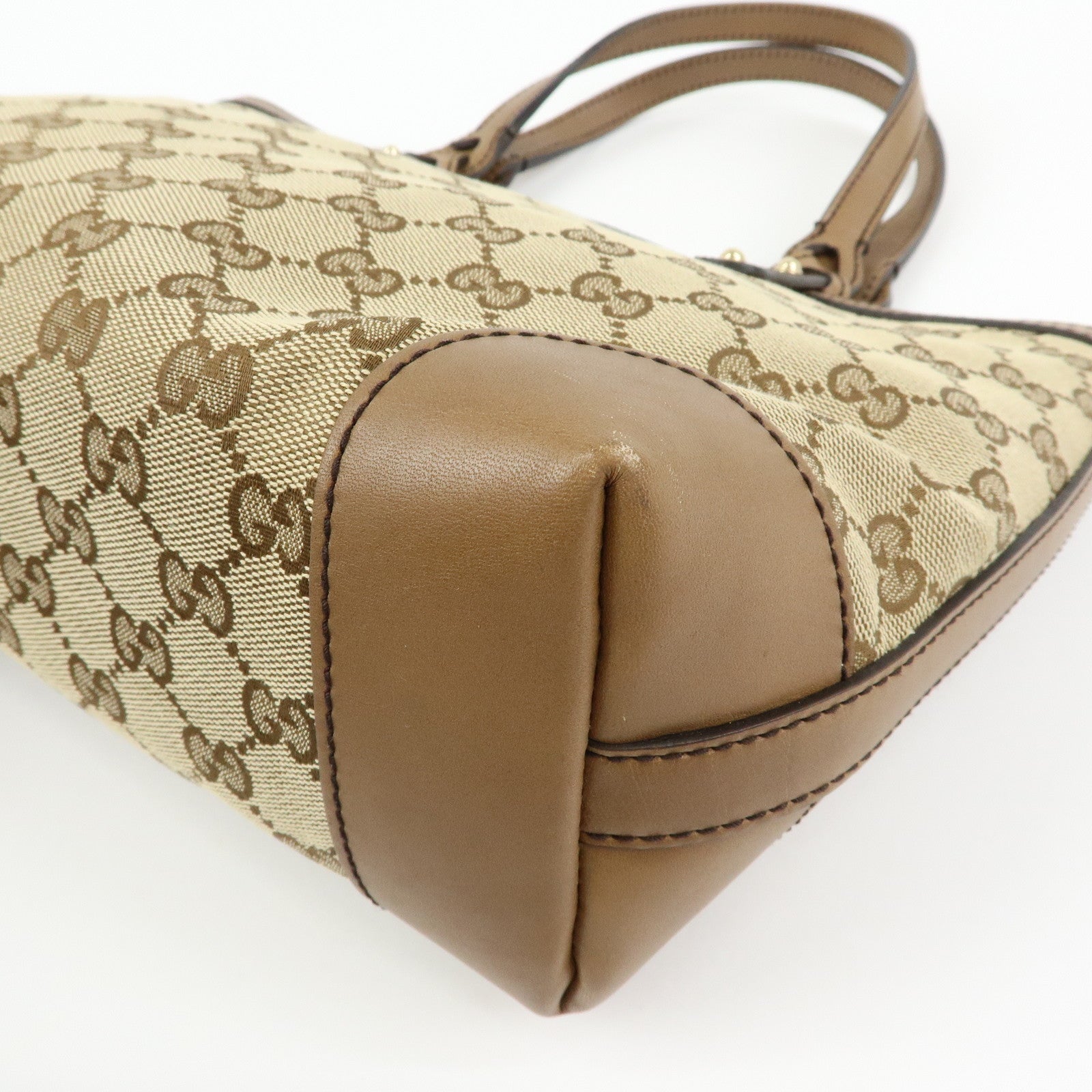 GUCCI GG Canvas Leather Tote Bag Hand Bag Beige 269878