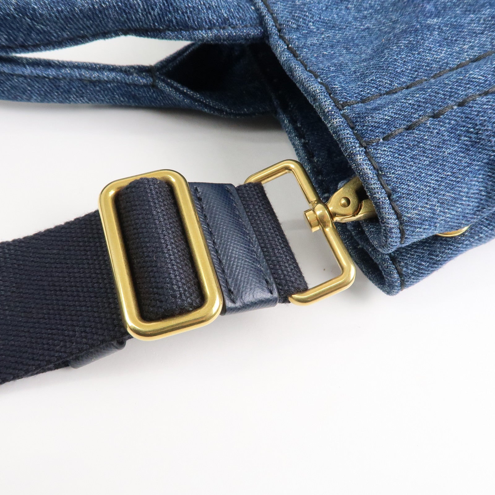 PRADA Canapa Mini Canvas Denim 2Way Shoulder Hand Bag Navy B2439G Used