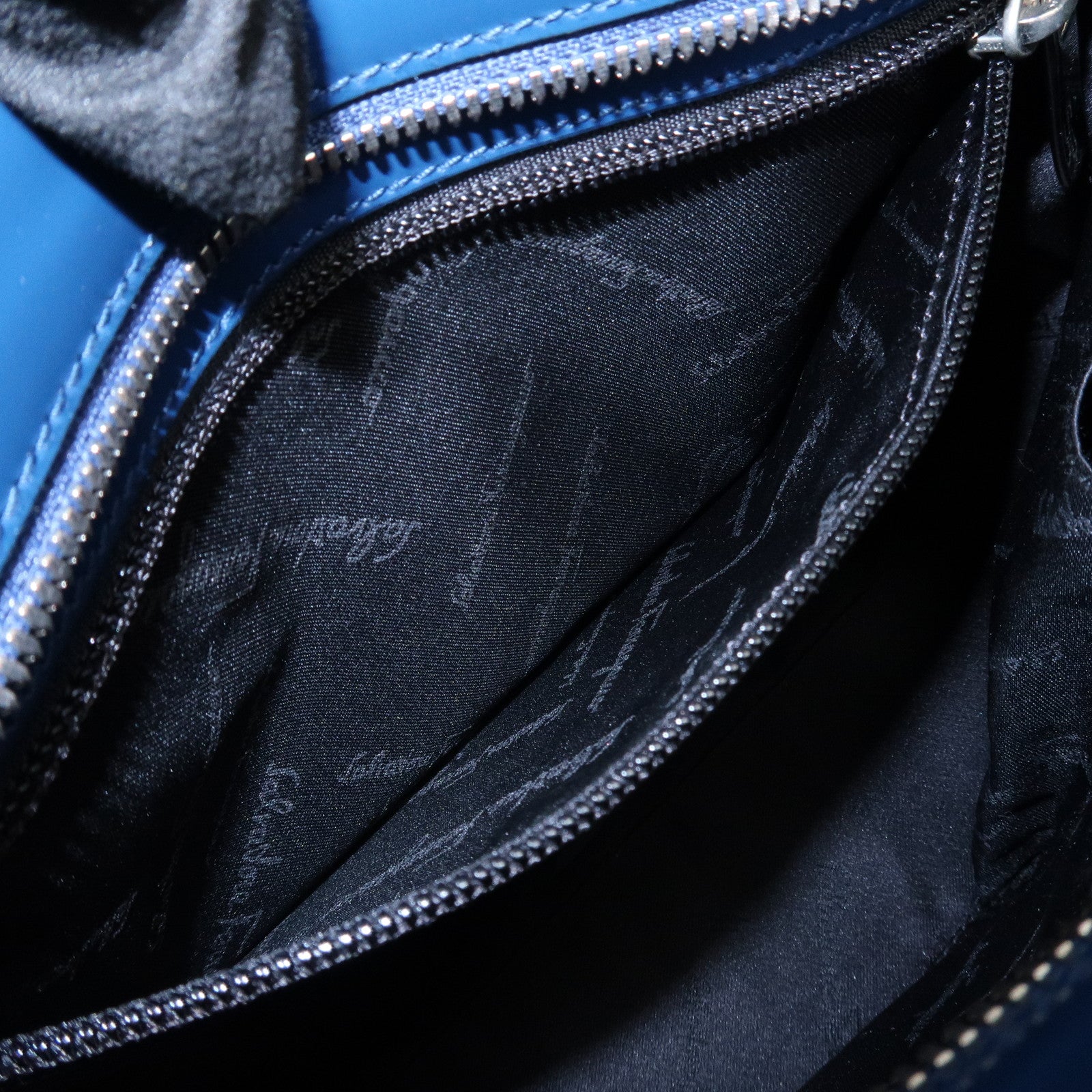 Ferragamo Gancini Logo Leather 2Way Bag Hand Bag Shoulder Bag Blue