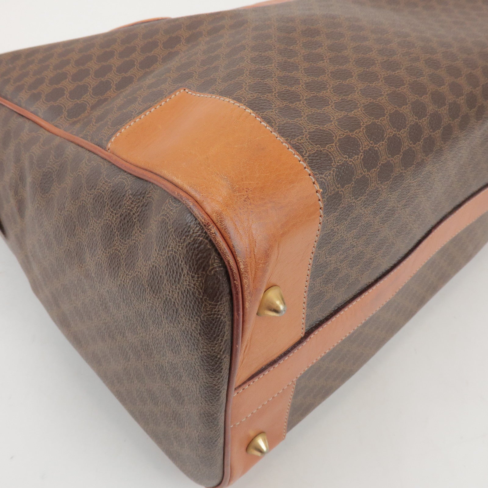 CELINE Macadam PVC Leather Boston Bag Hand Bag Brown