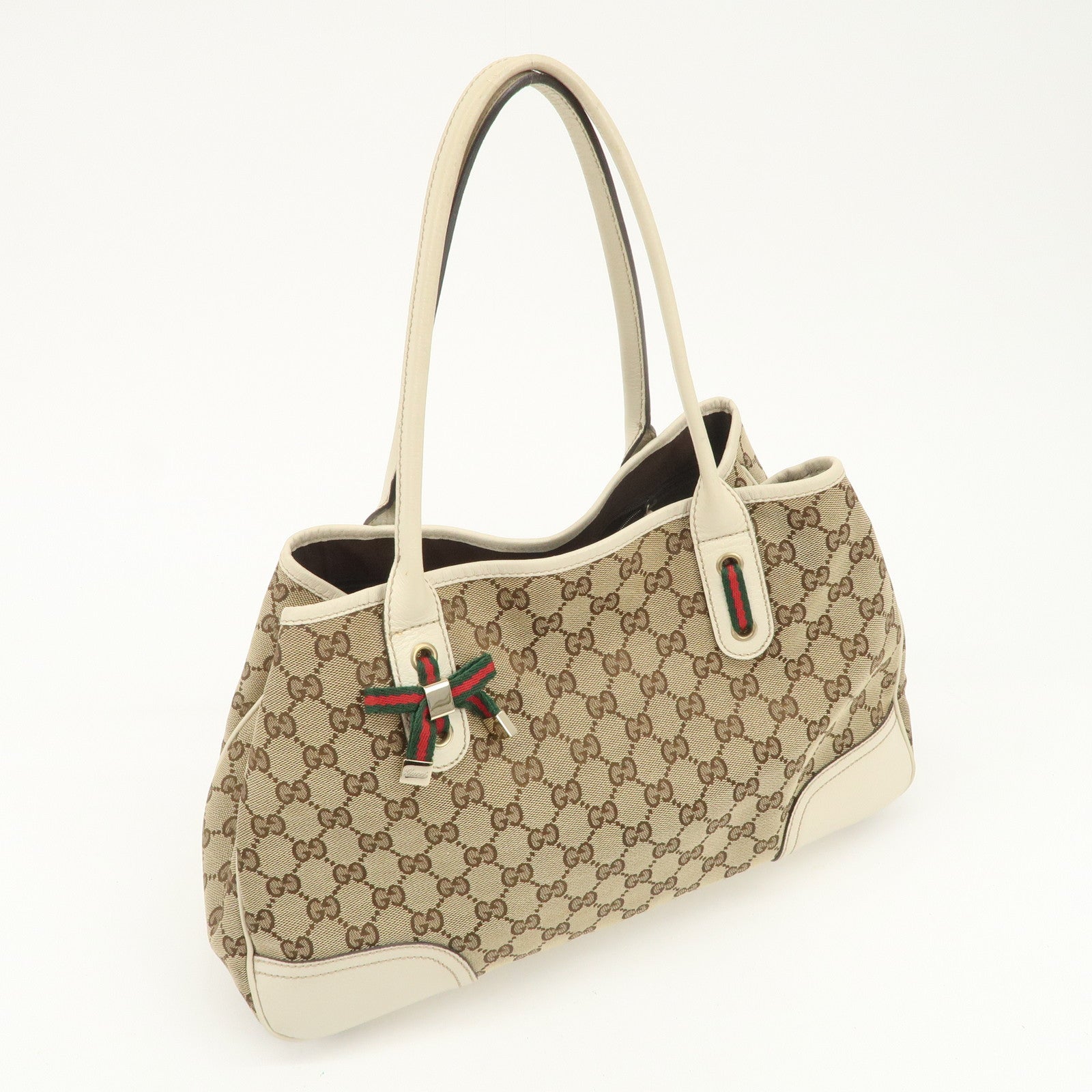 GUCCI Princy Sherry GG Canvas Leather Tote Bag Brown Ivory 163805