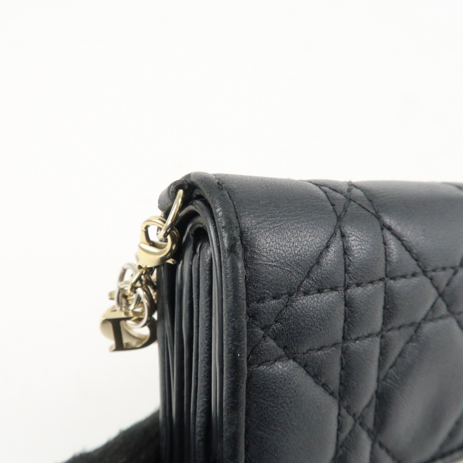 Christian Dior Cannage Leather Tri-fold Wallet Black Used