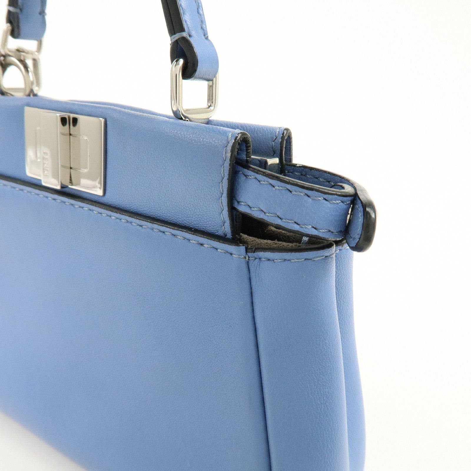 FENDI Micro Peekaboo Leather 2Way Bag Hand Shoulder Bag Blue 8M0355