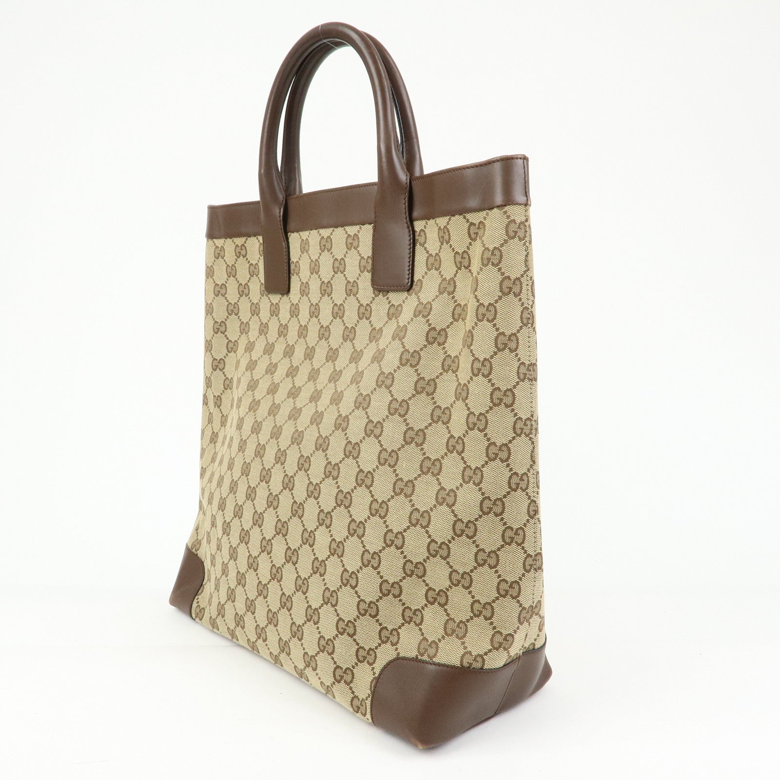 GUCCI GG Canvas Leather Tote Bag Hand Bag Beige Brown 002・1121