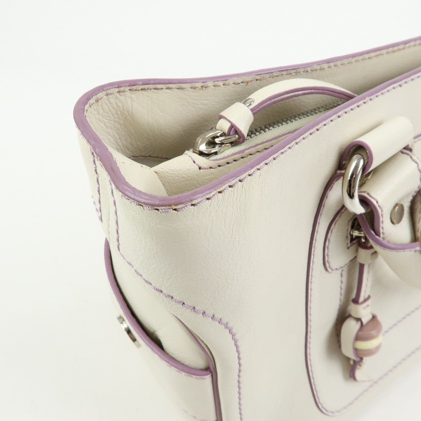 CELINE Macadam Leather Boogie Bag Hand Bag Tote Bag White Purple