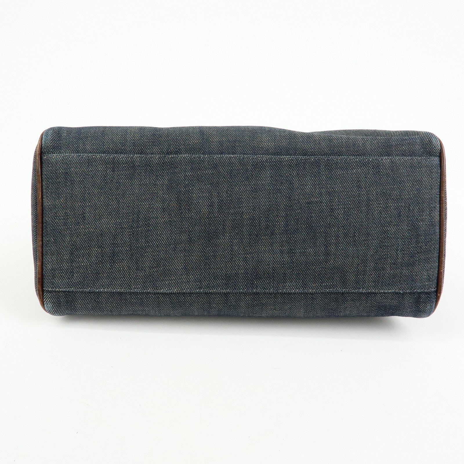 FENDI Etnico Denim Leather Tote Bag Shoulder Bag Blue Brown 8BN157