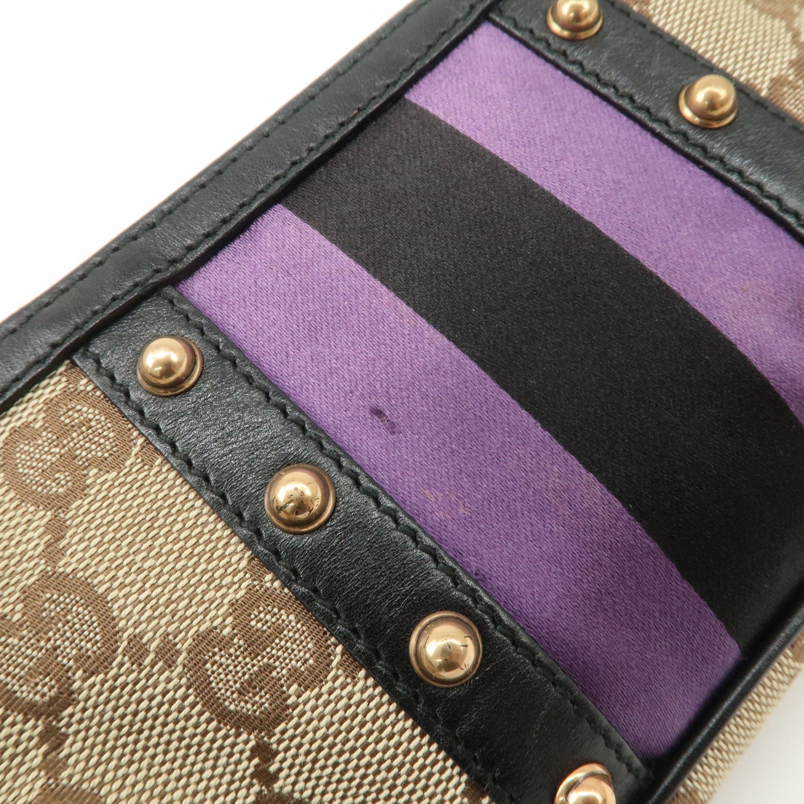 GUCCI Sherry Bamboo GG Canvas Leather Chain Bag Black Purple 129423 Used