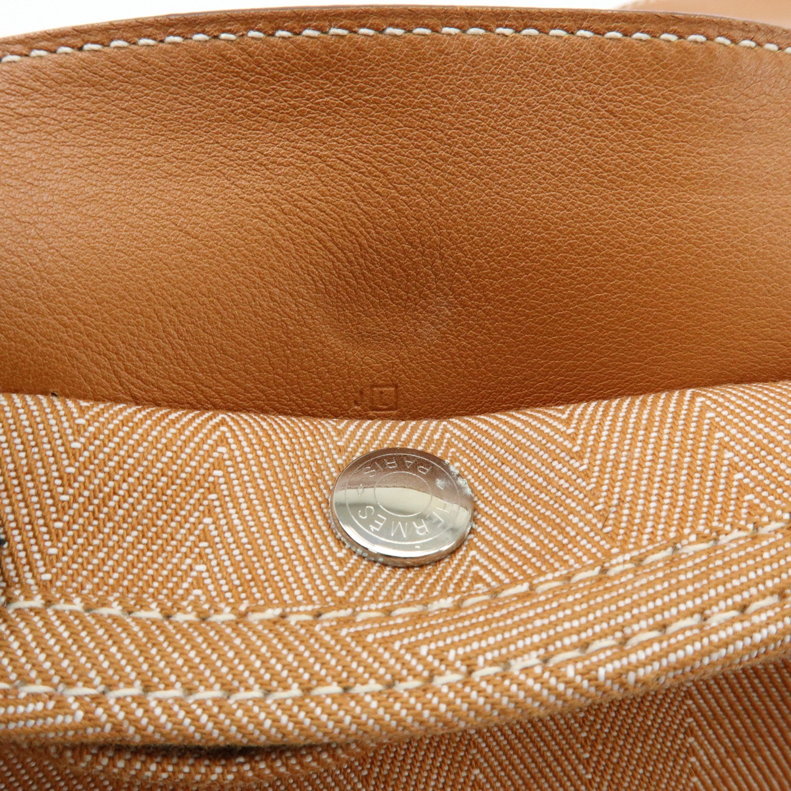 HERMES Valparaiso PM Toile Chevron Leather Tote Bag □L Stamped