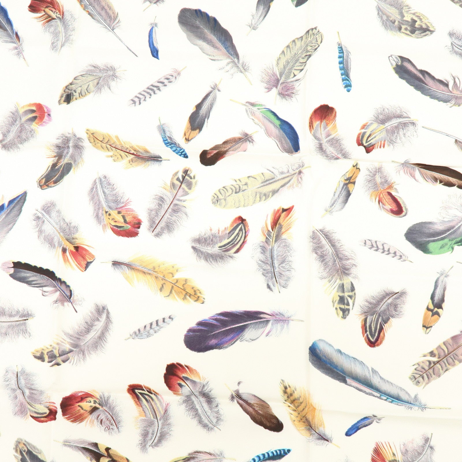 HERMES Carre 90 100% Silk Scarf PLUMES Feather Print Blue White