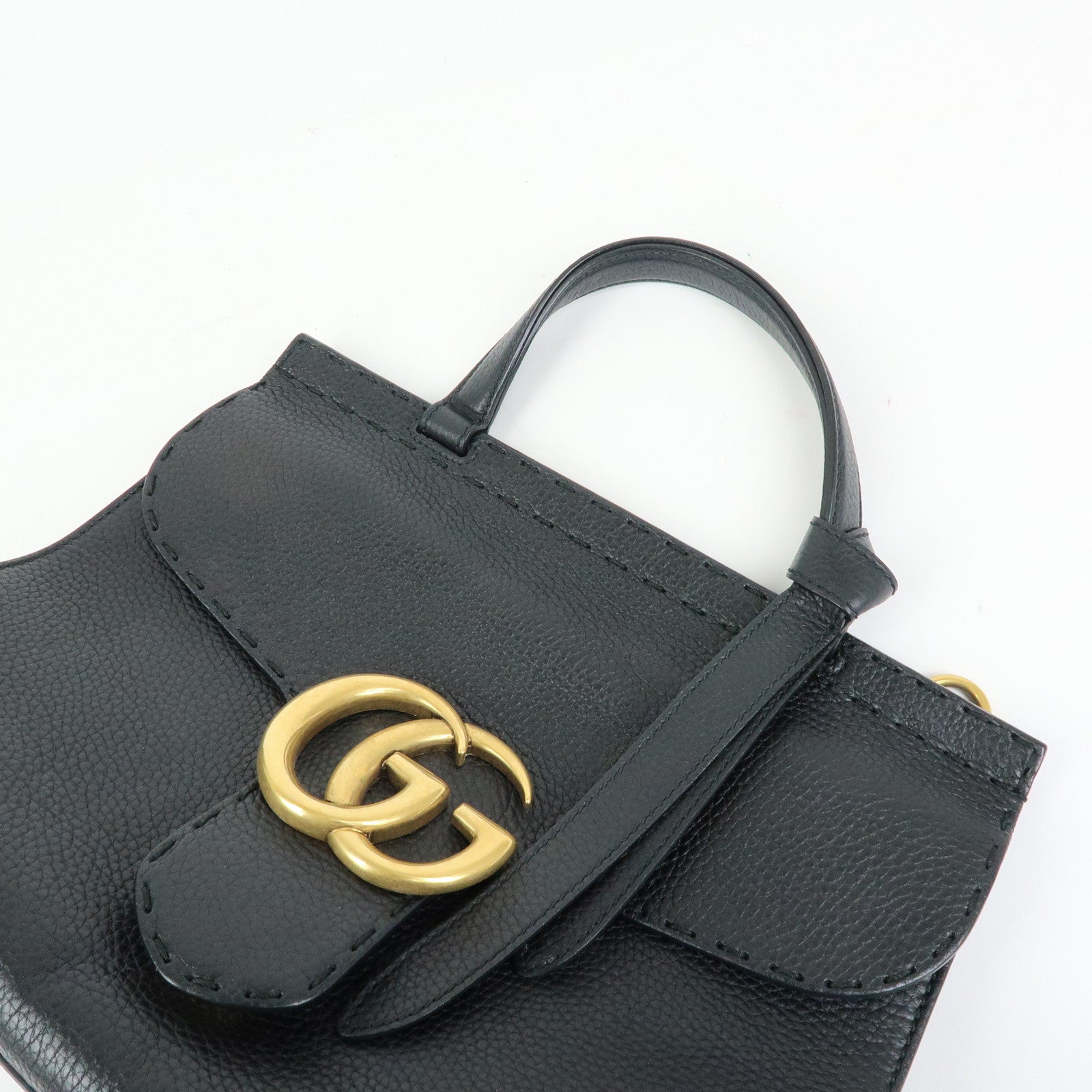 GUCCI Double G Calf Leather 2Way Bag Shoulder Bag Black 421890