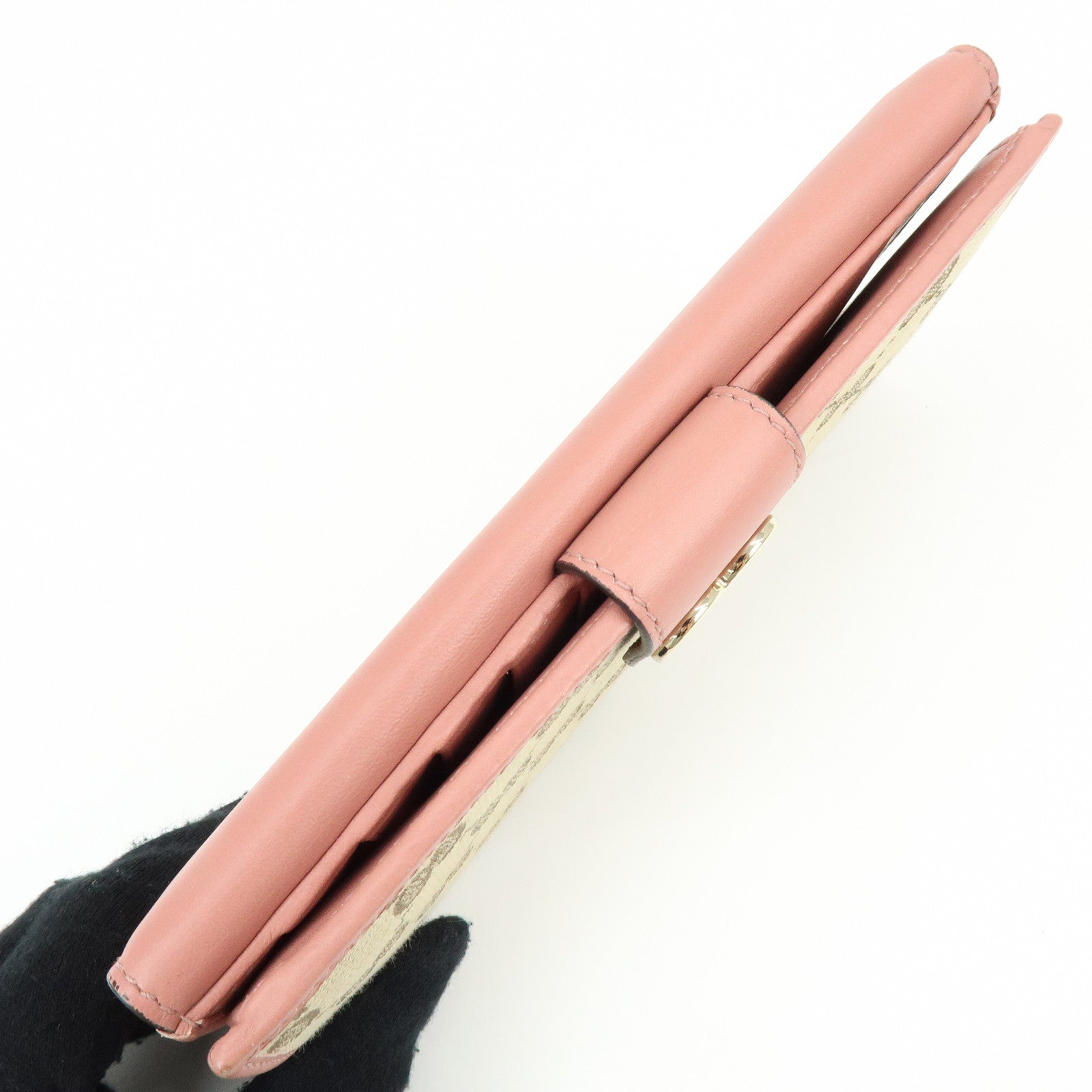 GUCCI Lovely Heart GG Canvas Leather Bi-fold Long Wallet 203550