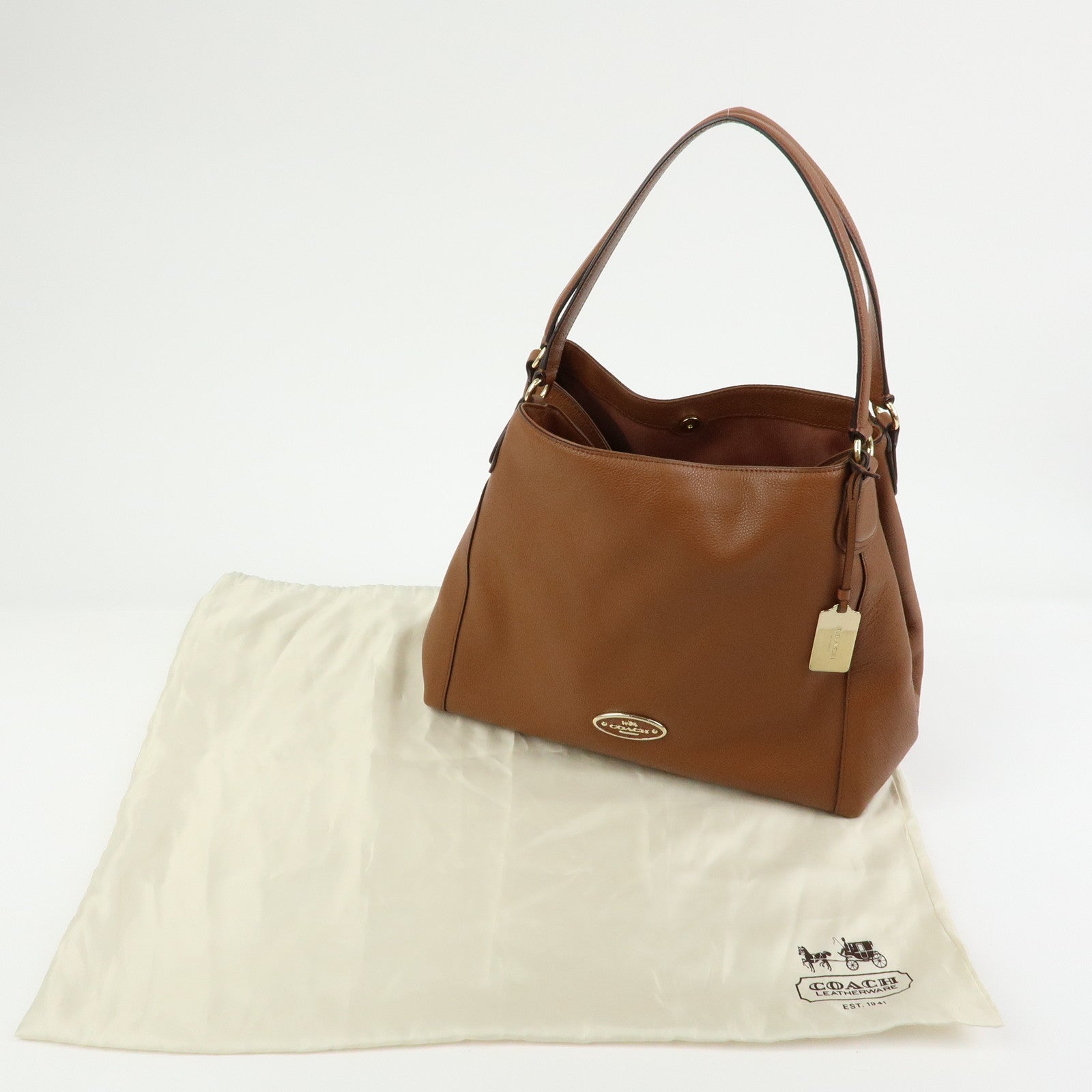 COACH Logo Leather Shoulder Bag Hand Bag Brown