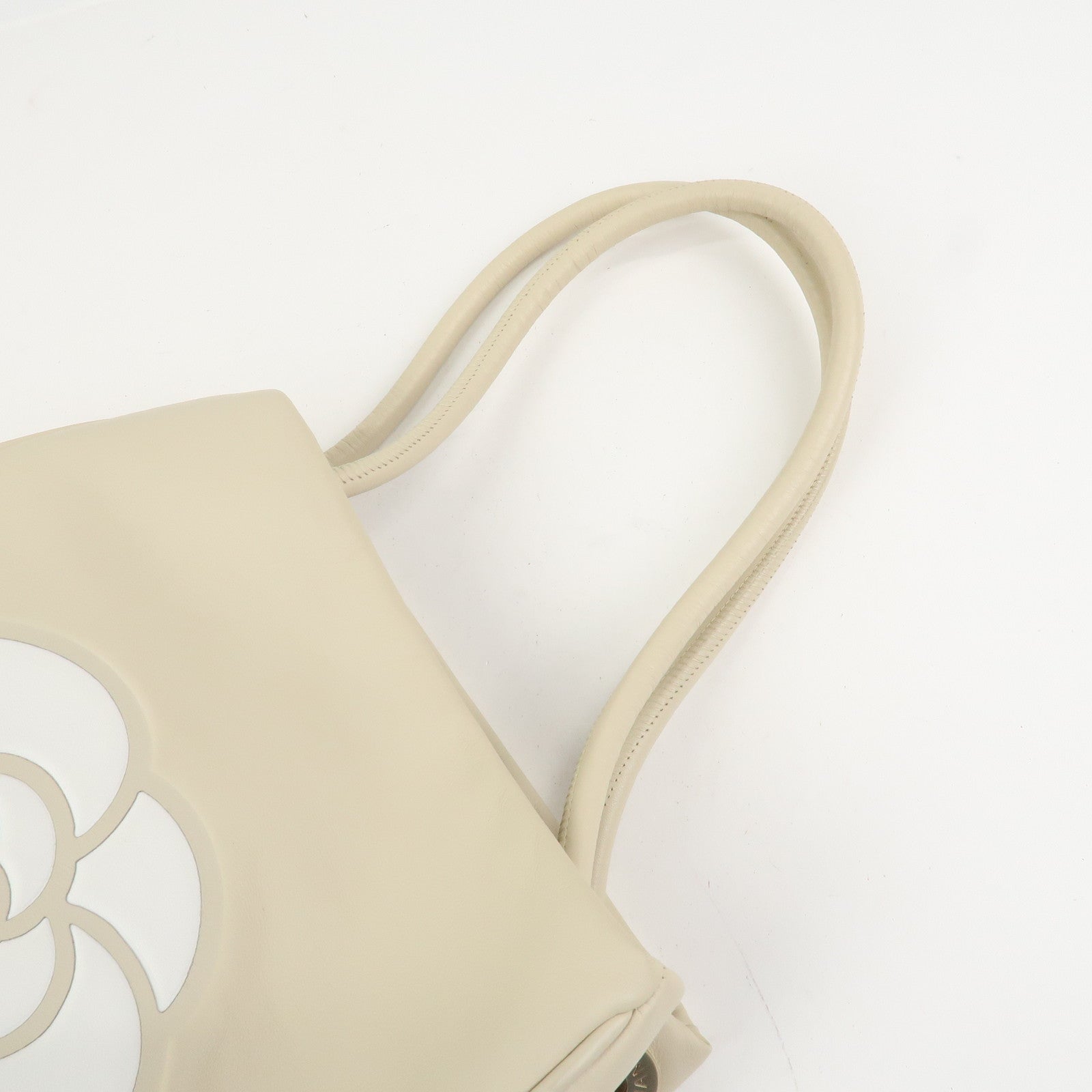 CHANEL Camelia Lambskin Hand Bag Tote Bag Ivory A20856