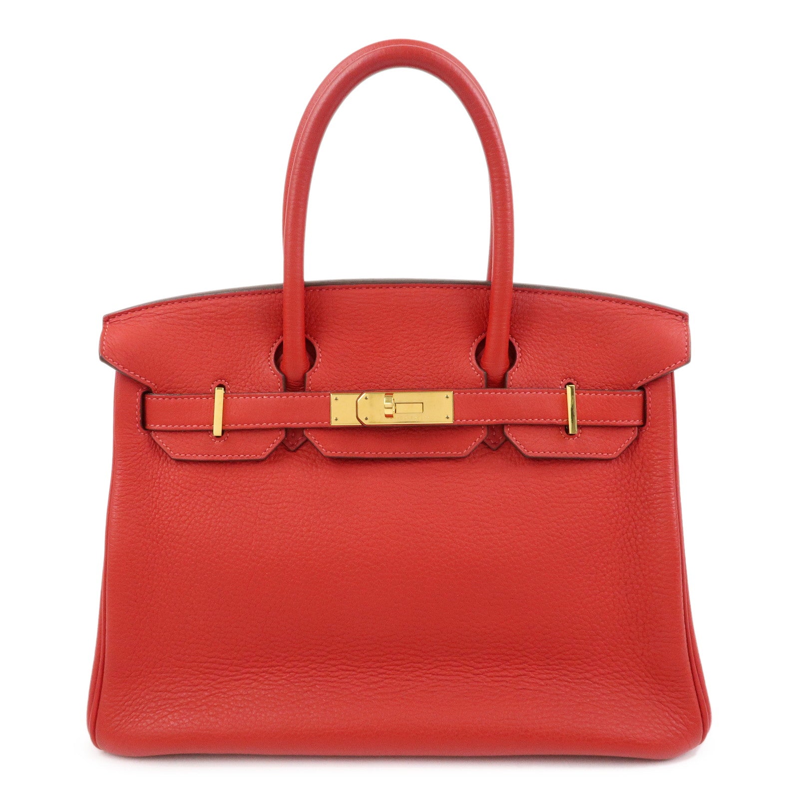 HERMES Birkin 30 Togo Leather Hand Bag □R Stamped Rouge Casaque