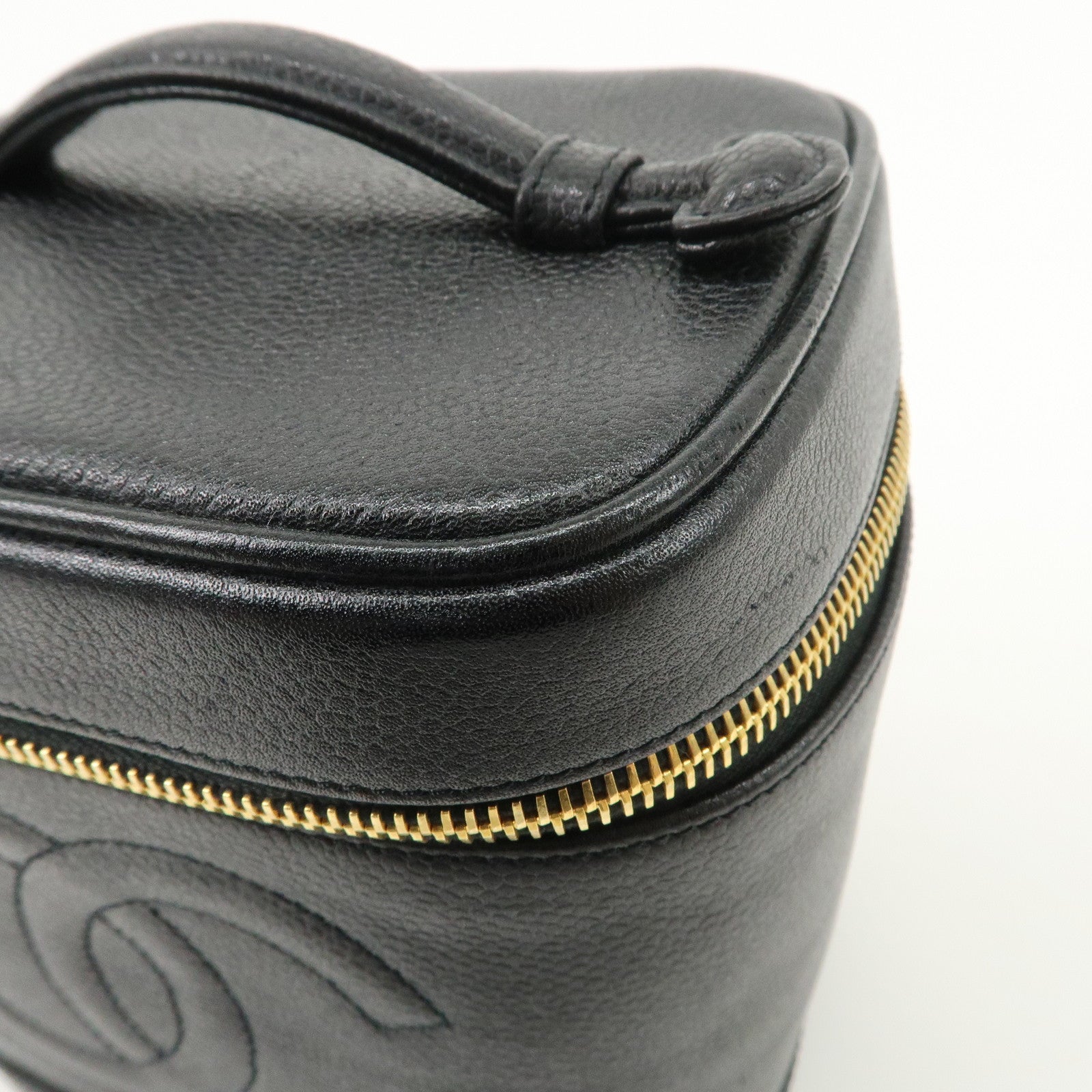 CHANEL COCO Mark Caviarskin Vanity Bag Hand Bag Cosmetic Bag Black A01998