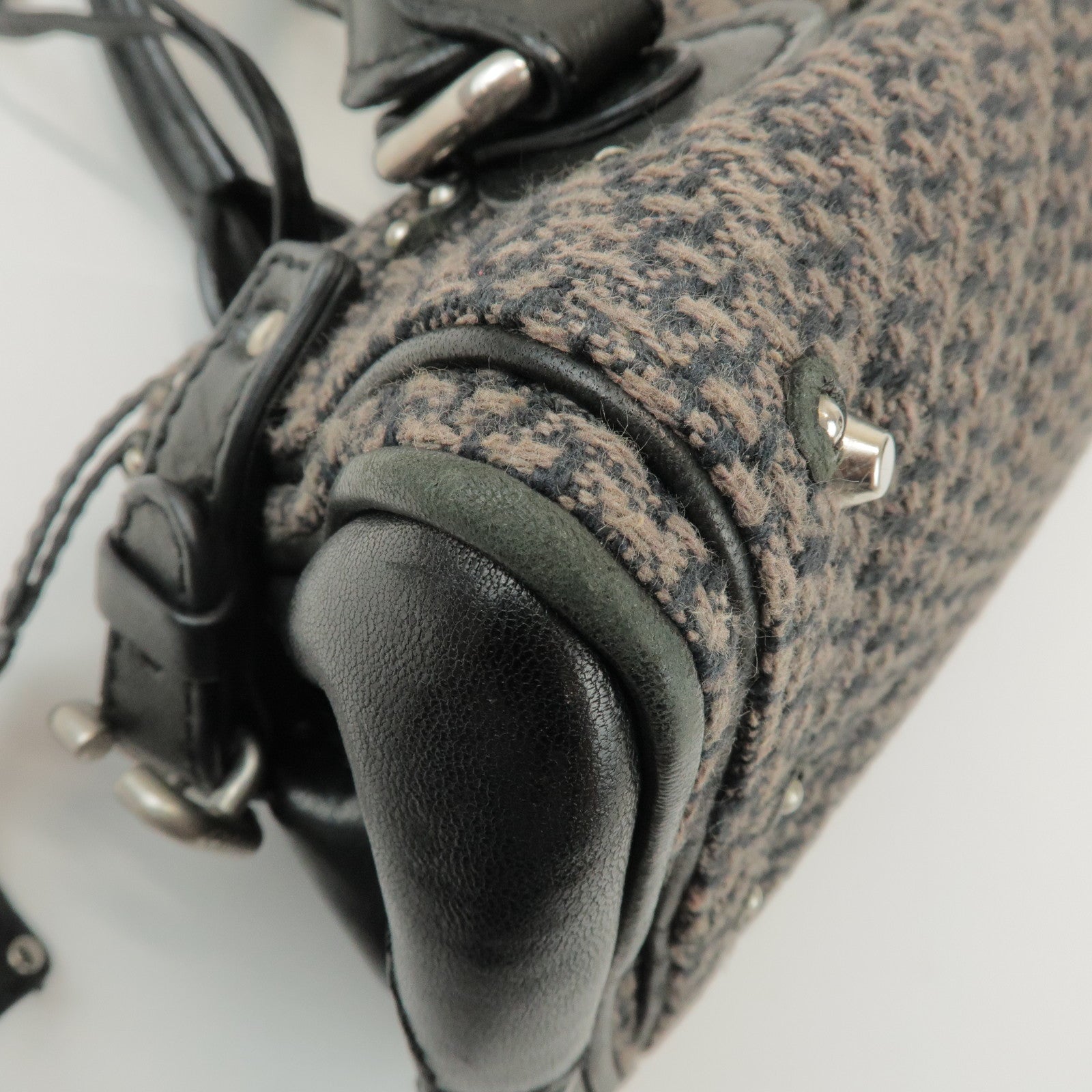 Chloe Paddington Mini Tweed Leather Hand Bag Black Brown