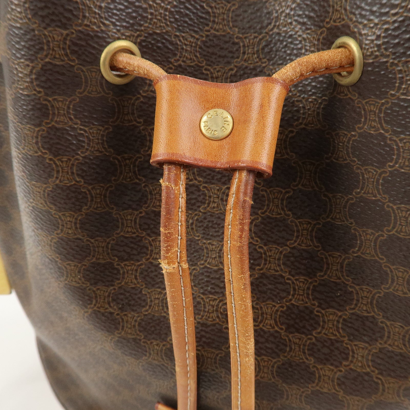 CELINE Macadam PVC Canvas Leather Shoulder Bag Crossbody Bag Brown
