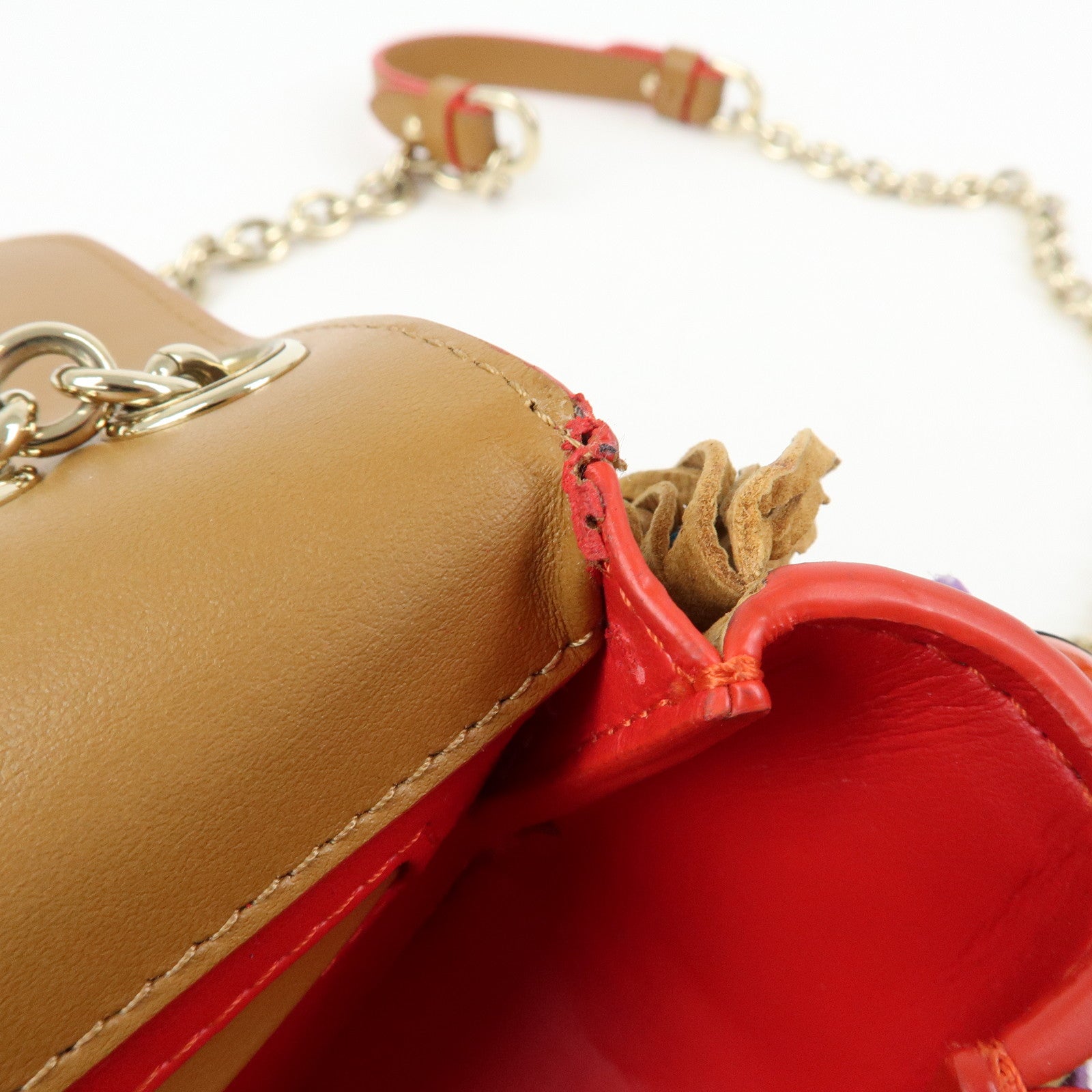 Christian Louboutin Leather Beaded Fringe Shoulder Bag Brown