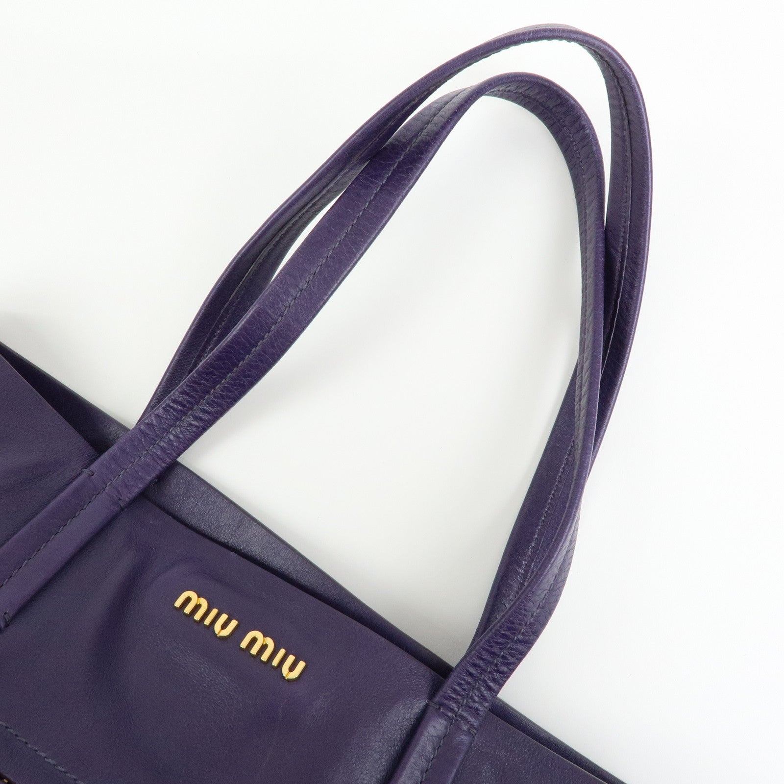 MIU MIU Soft Leather Shopping Tote Bag Shoulder Bag Purple RR1820