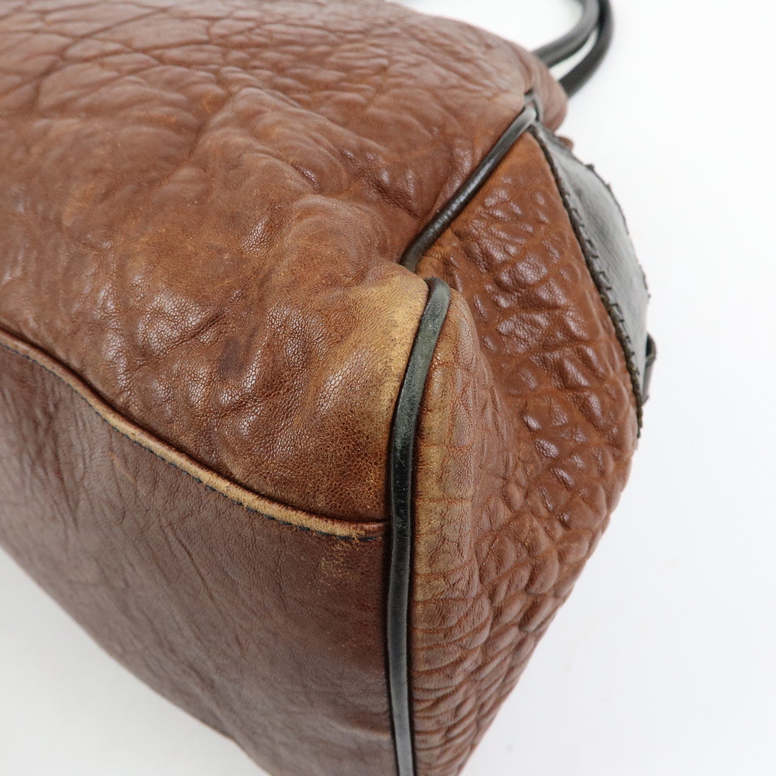 FENDI Etnico Leather Tote Bag Shoulder Bag Brown Black 8BN158