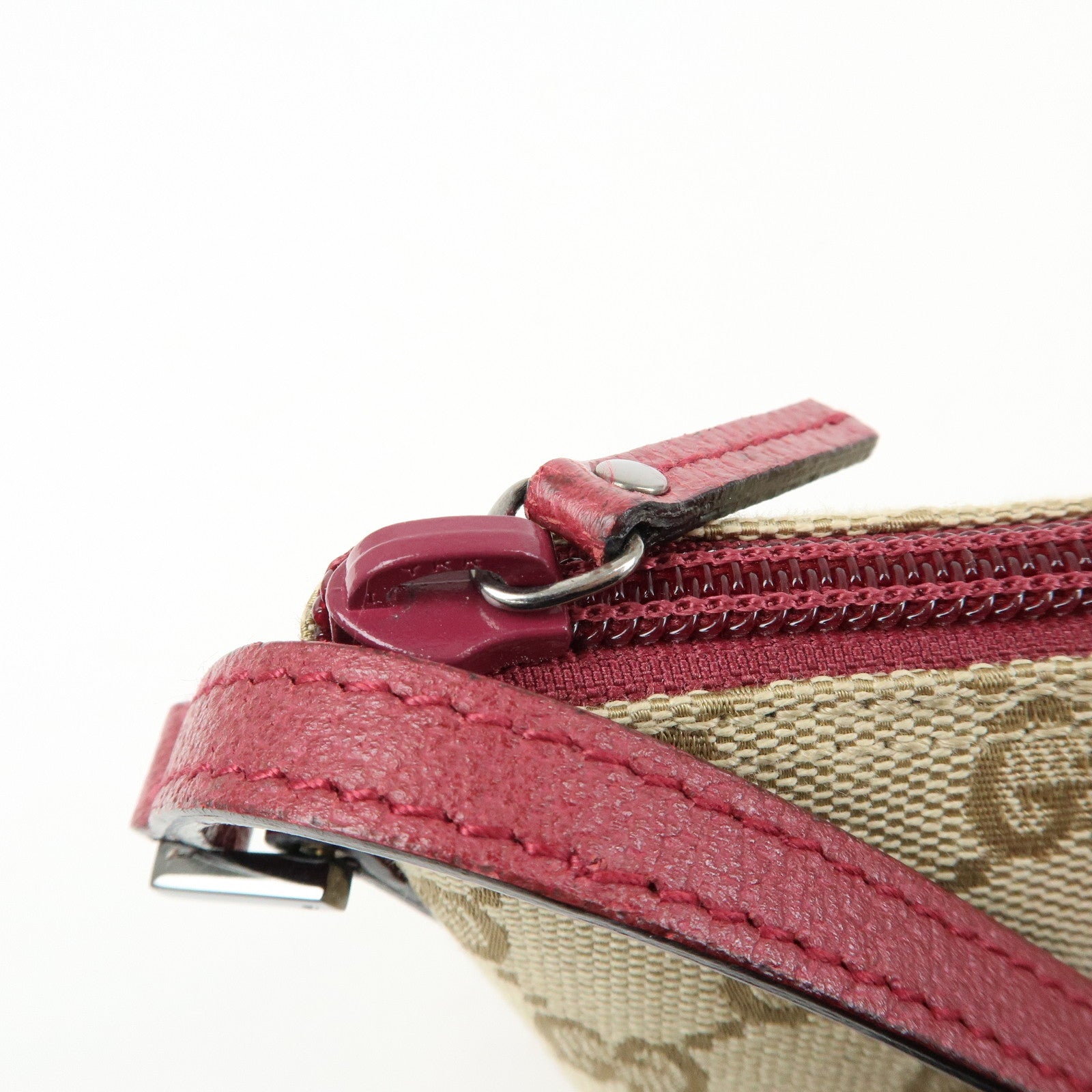 GUCCI Boat Bag GG Canvas Leather Hand Bag Beige Red 07198