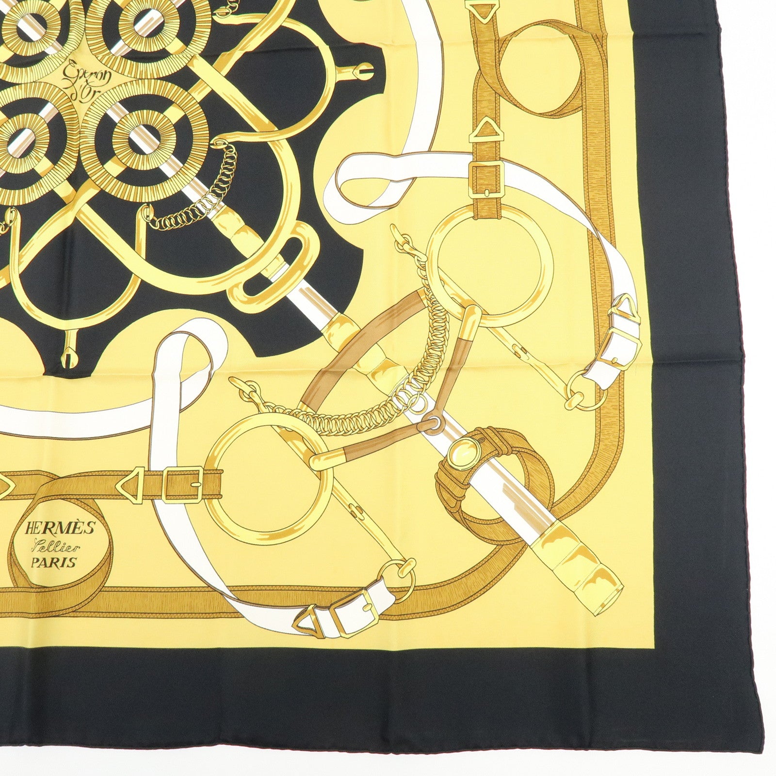 HERMES Carre 90 Set of 2 Silk 100% Scarf Black Gold Bordeaux