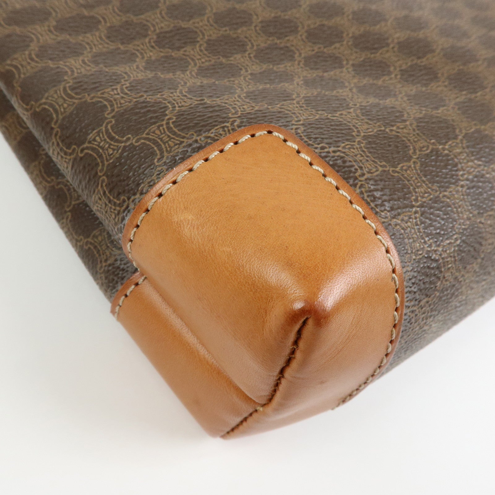 CELINE Macadam PVC Leather Clutch Bag Cosmetic Pouch Brown