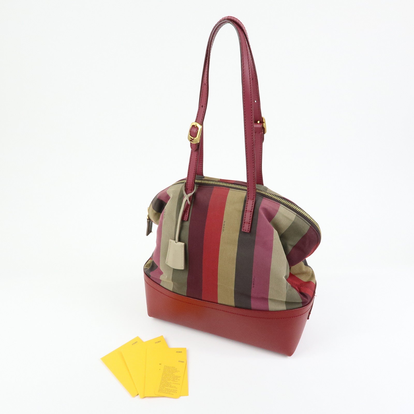 FENDI Chameleon Pequin Canvas Leather Shoulder Bag Tote Bag 8BN232