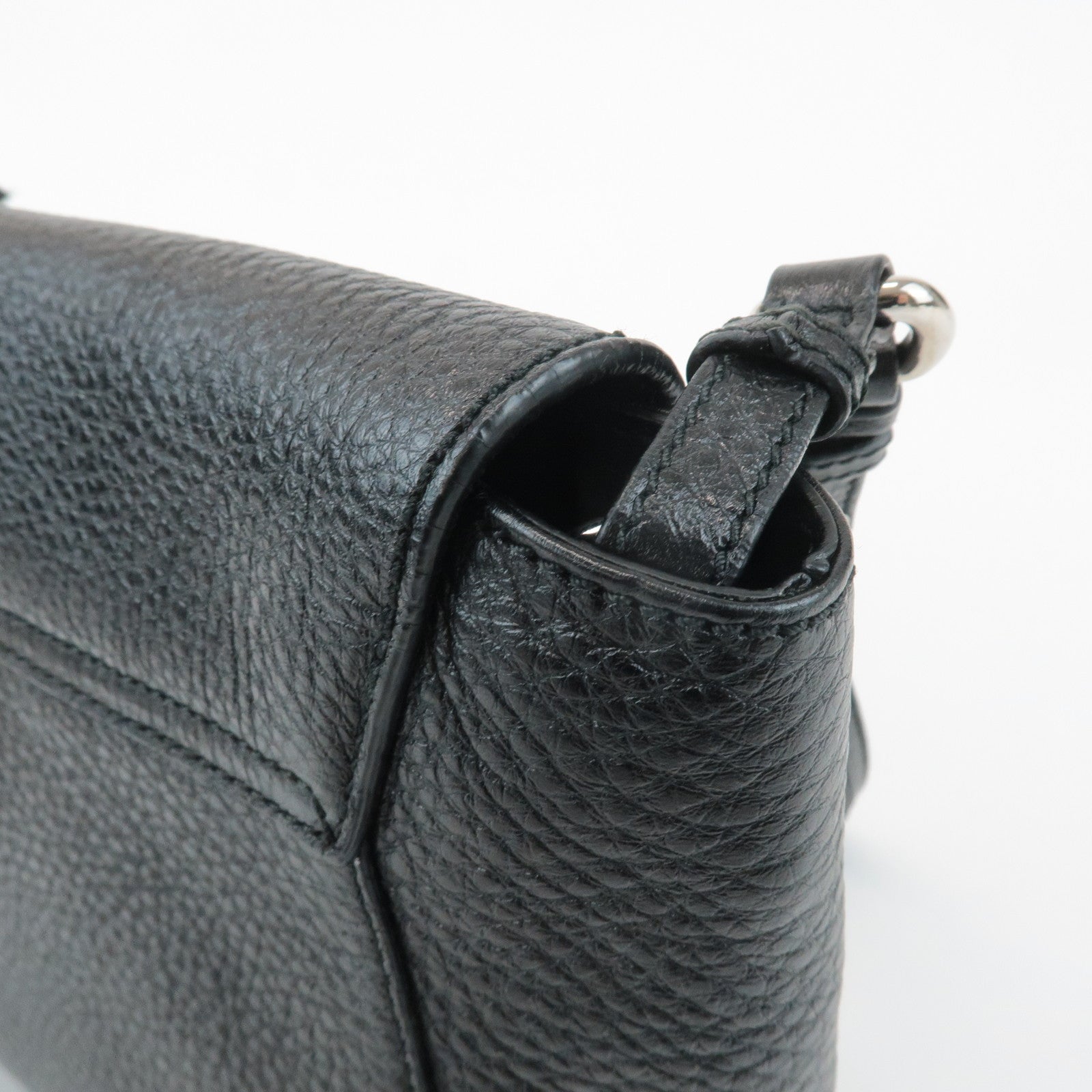 Ferragamo Gancini Leather 3Way Shoulder Bag Hand Bag Black Silver HDW Used