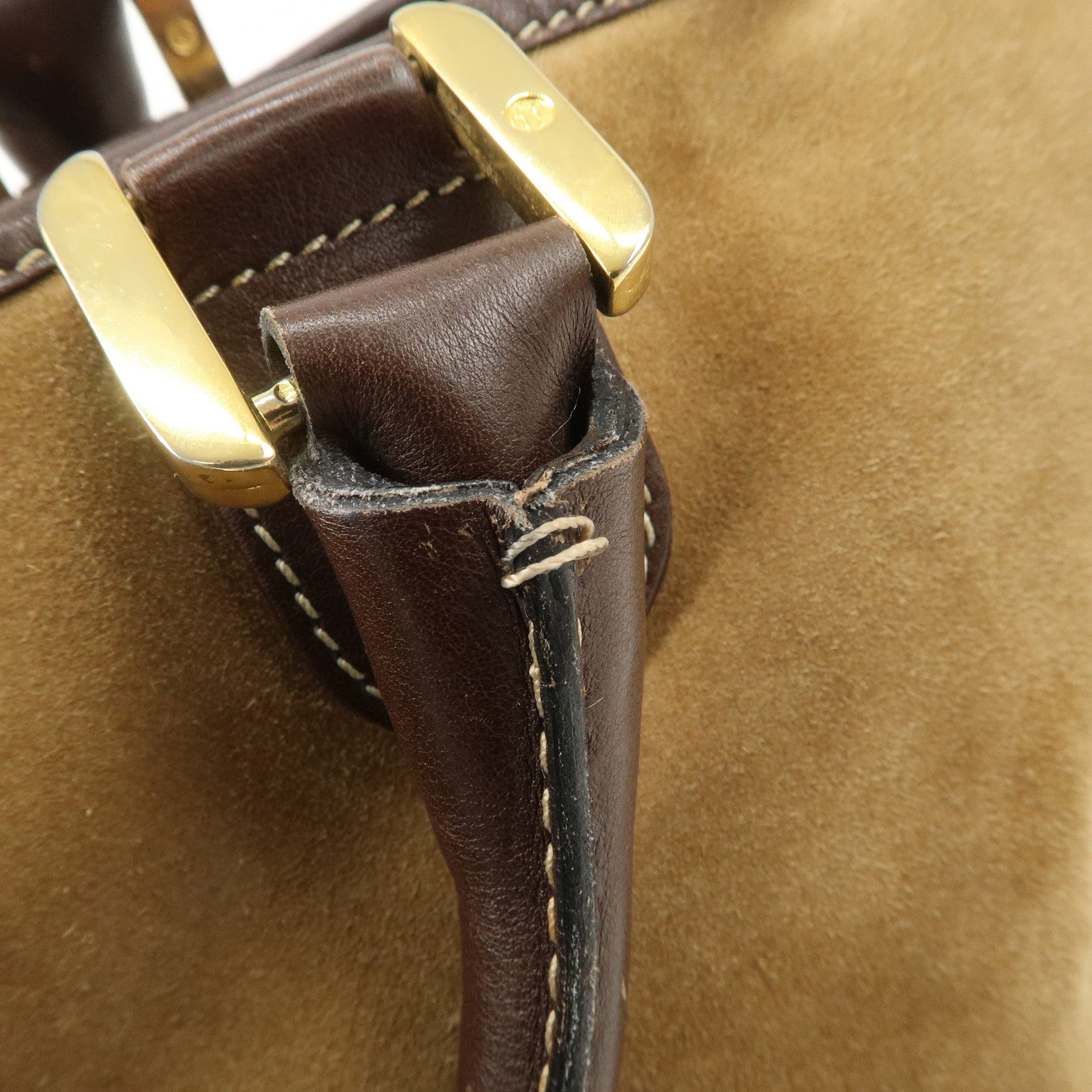 LOEWE Anagram Amazona 40 Suede Leather Hand Bag Beige Dark Brown Used