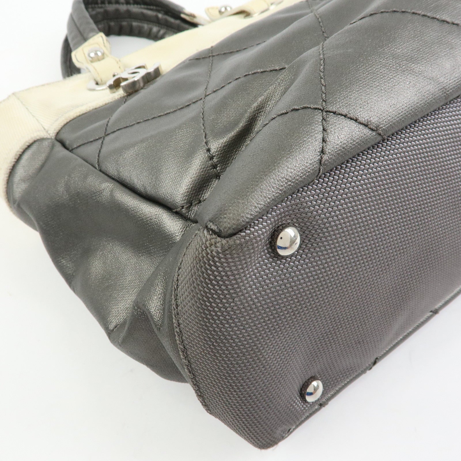 CHANEL Paris Biarritz PM Coated Canvas Leather Tote Bag Gray A34208
