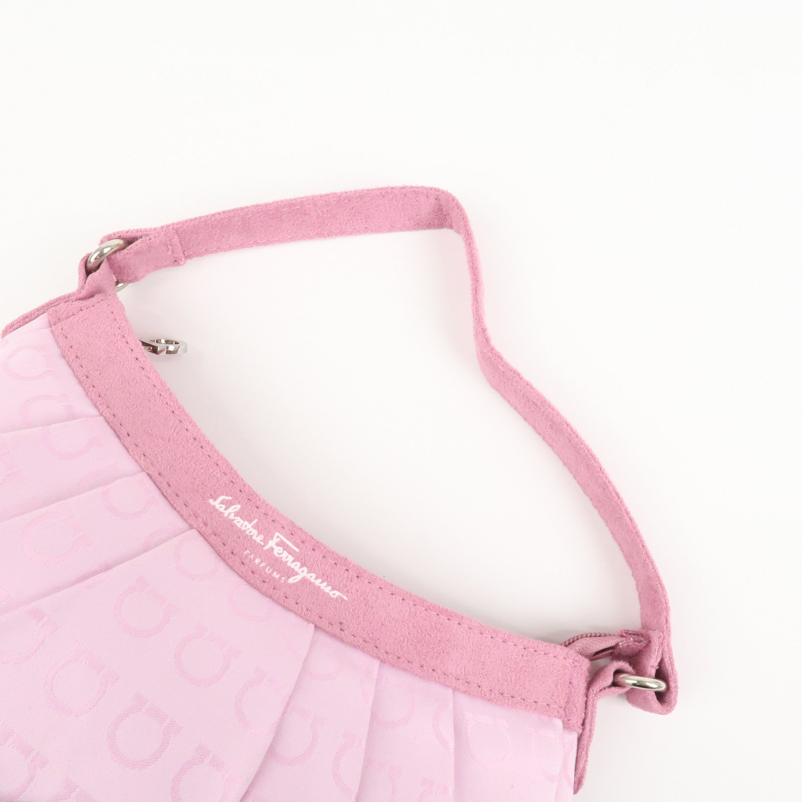 Ferragamo Gancini Nylon Suede Hand Bag Pouch Pink