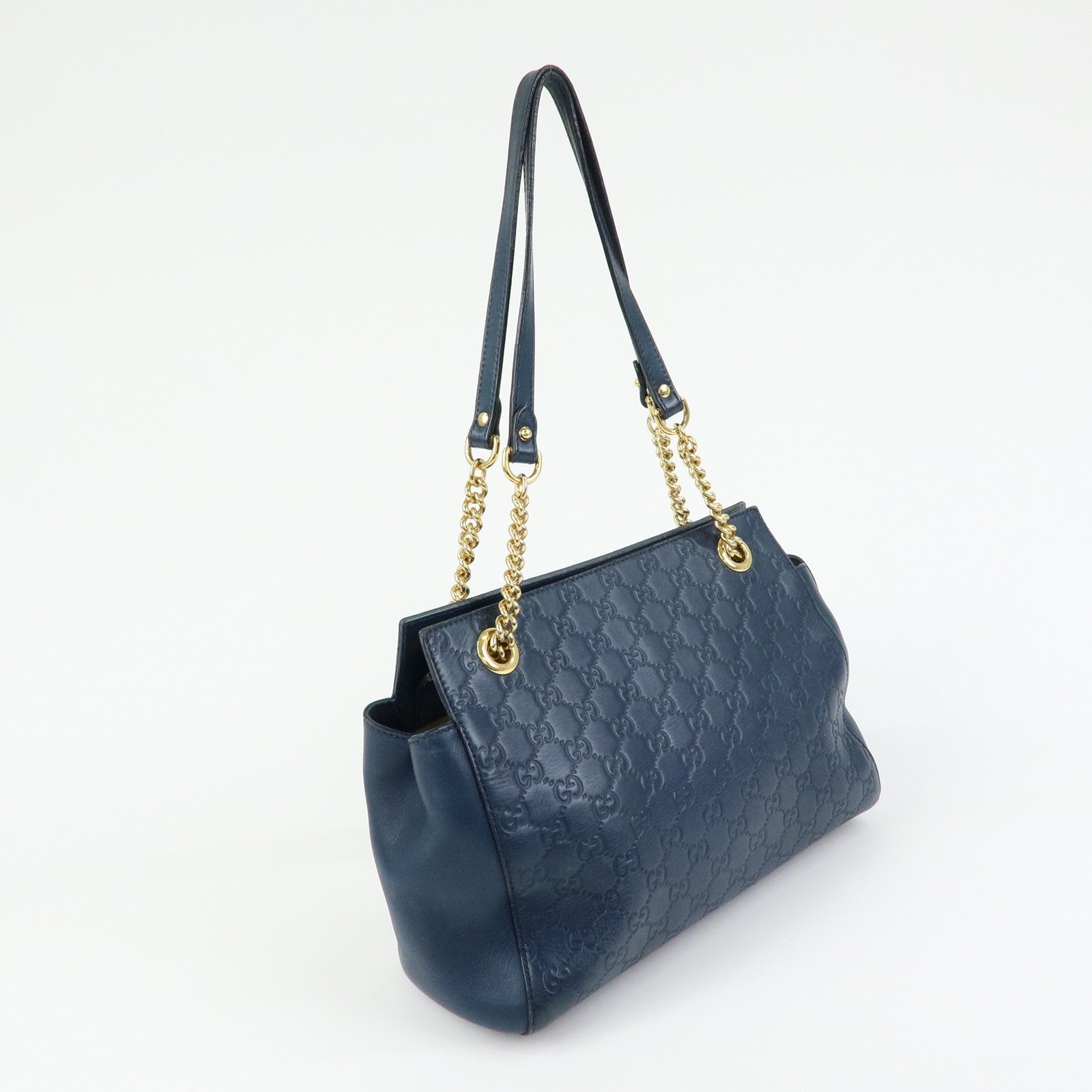 GUCCI Guccissima Leather Chain Tote Bag Shoulder Bag Navy 453773