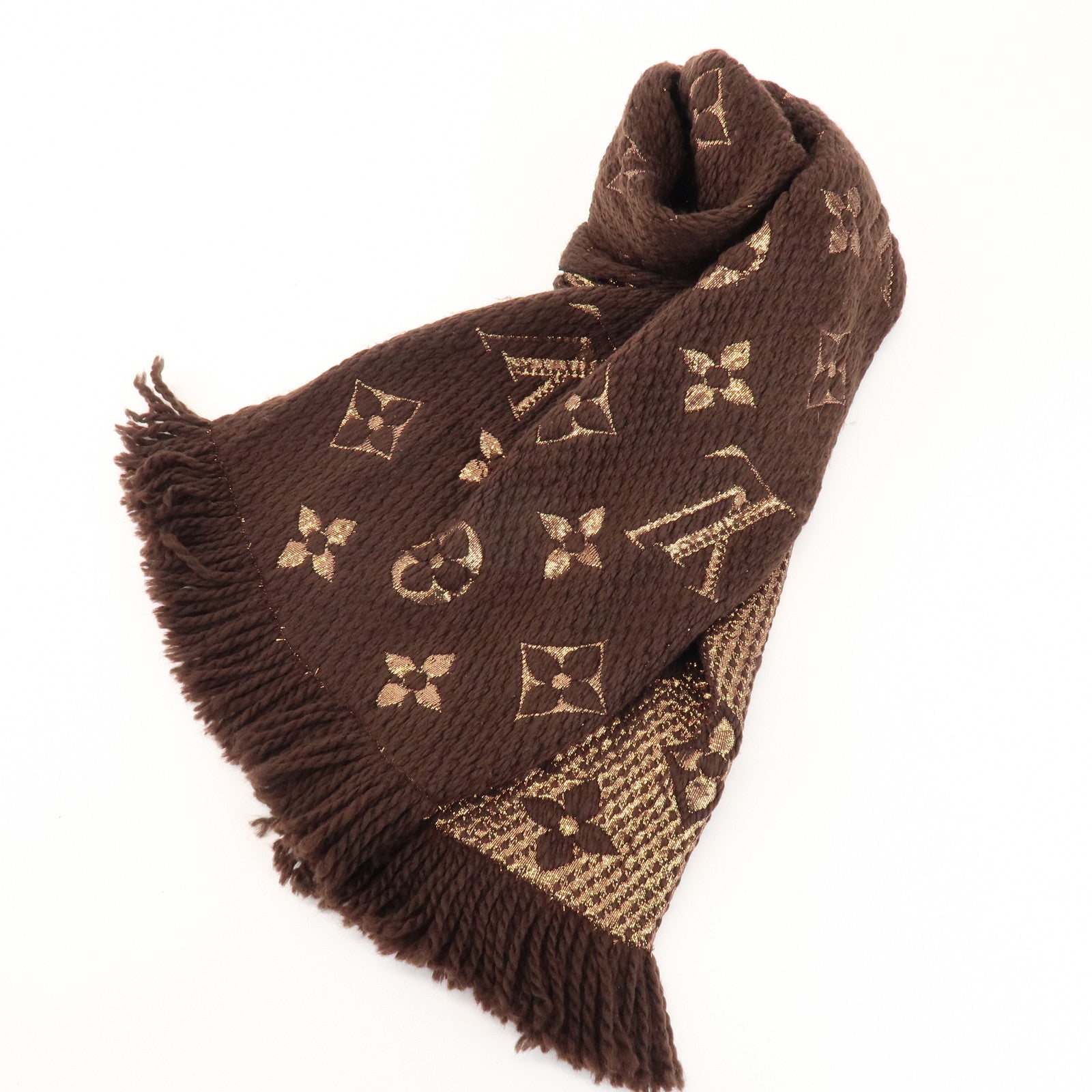 Louis Vuitton Echarpe Logomania Shine Wool Silk Scarf Brown M71383