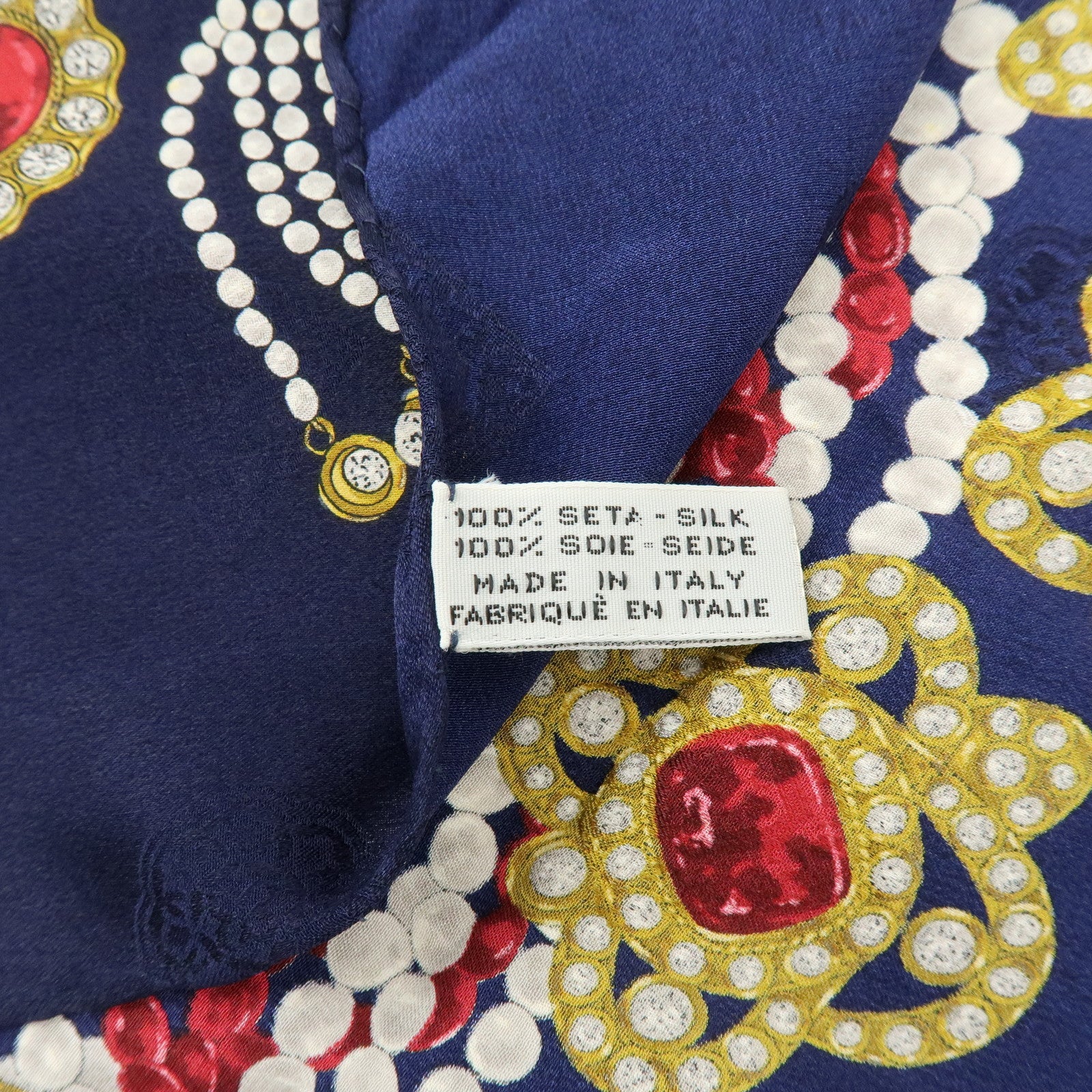 CHANEL Silk 100% Scarf Jewelry Motif Dark Navy Multicolor