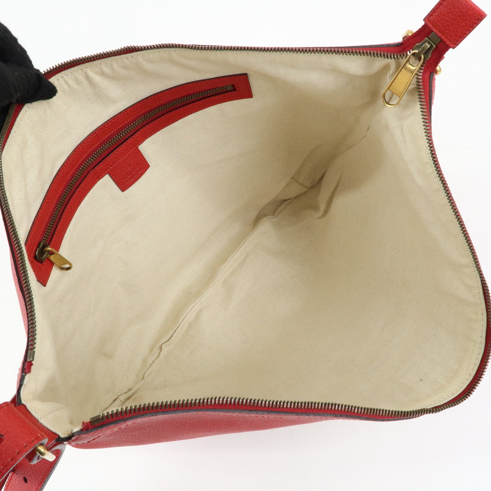 GUCCI Logo Sherry Half Moon Leather Shoulder Bag Red 523588