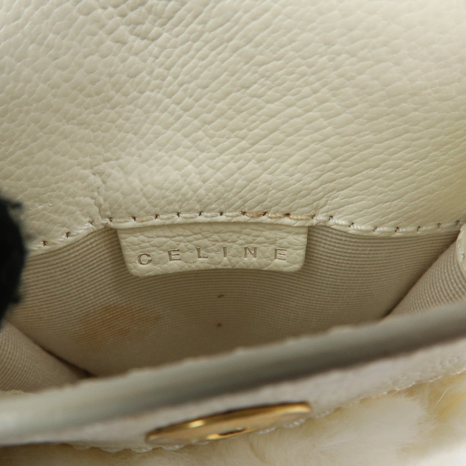 CELINE Triomphe Leather Lapin Fur Shoulder Bag Crossbody Bag Ivory