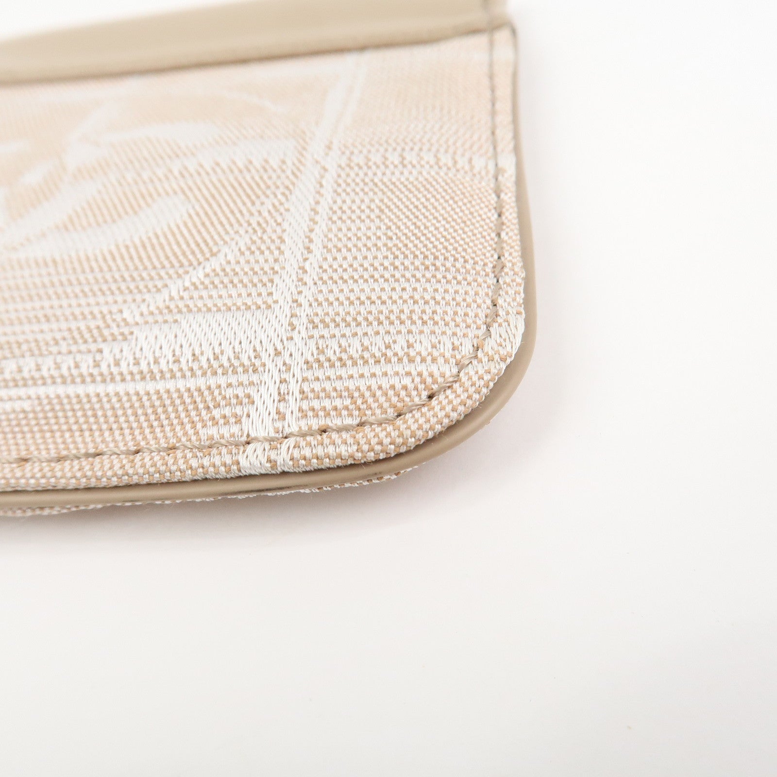 CHANEL New Travel Line Nylon Jacquard Leather Coin Case Greige