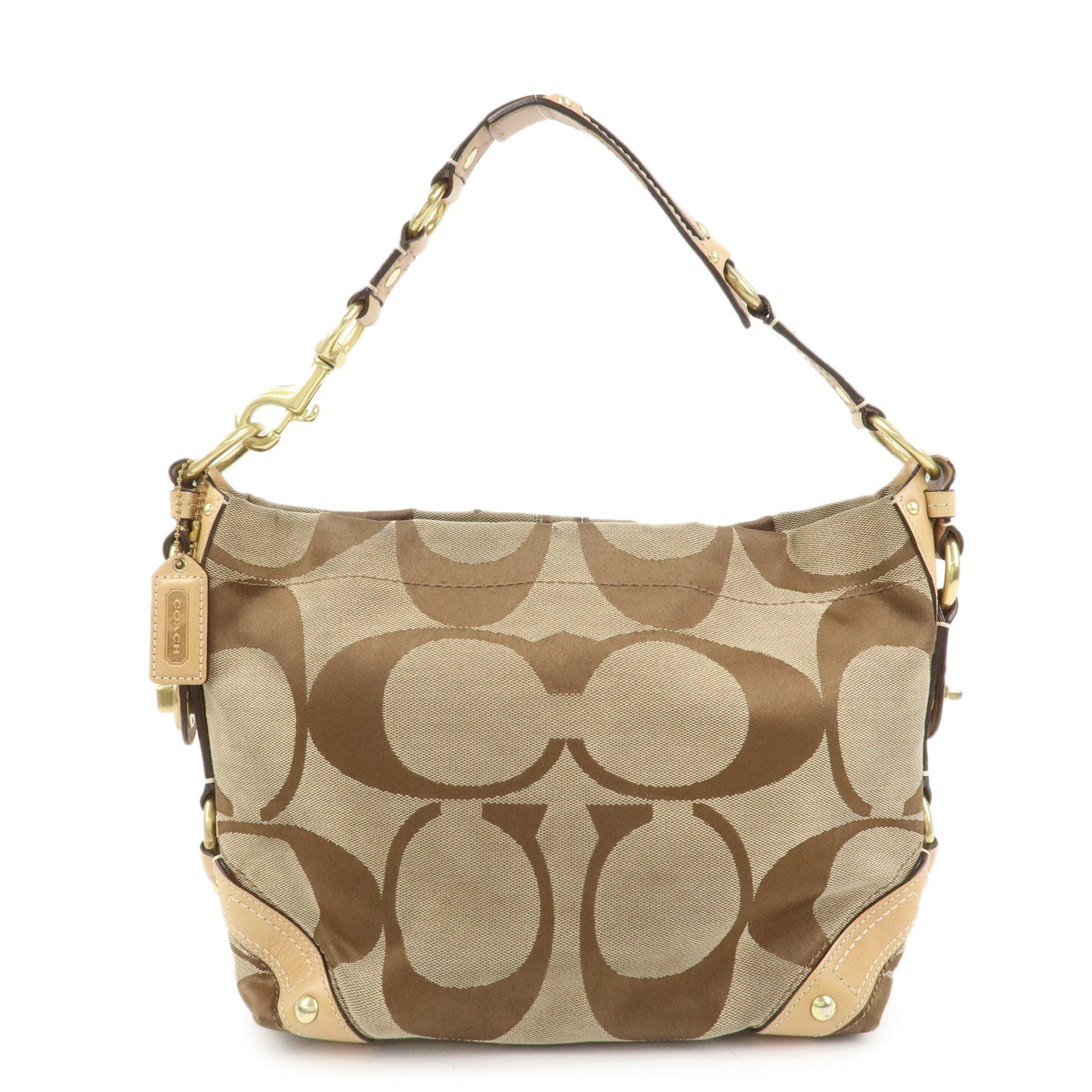 COACH Signature Canvas Leather Shoulder Hand Bag Beige