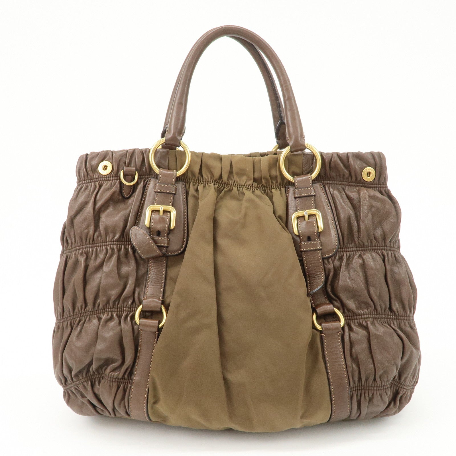 PRADA Nylon Leather 2WAY Bag Shoulder Bag Hand Bag Brown Khaki BN1793